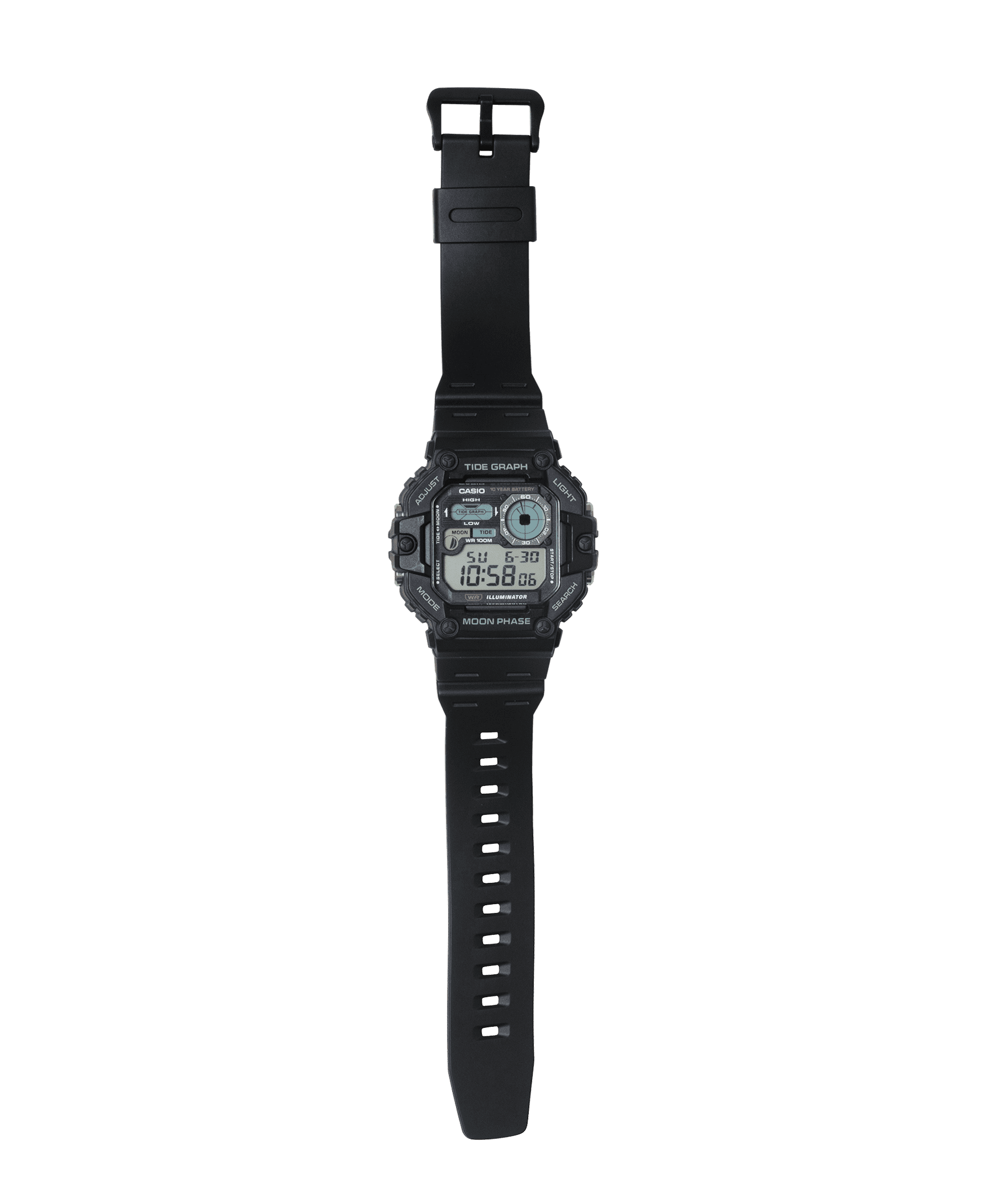 Casio Mens Digital Wristwatch Tide/Moon Graph Display Fishing Timer 10-Yr Battery 100M Wr Led Backlight Stopwatch Risin Black - Image 3