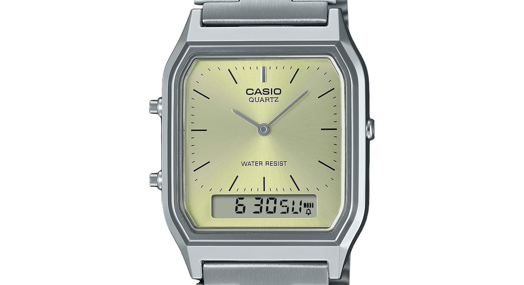 Casio Vintage Analog Digital Light Champagne Dial Quartz AQ-230A-9AMQY Unisex Watch - Image 2