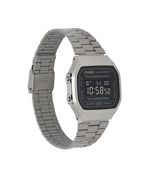 Casio Vintage Digital Stainless Steel Bracelet Black Dial Quartz A168WGG-1B Unisex Watch - Image 4