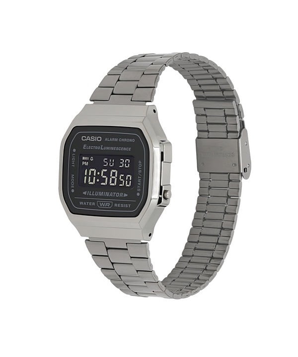 Casio Vintage Digital Stainless Steel Bracelet Black Dial Quartz A168WGG-1B Unisex Watch - Image 2