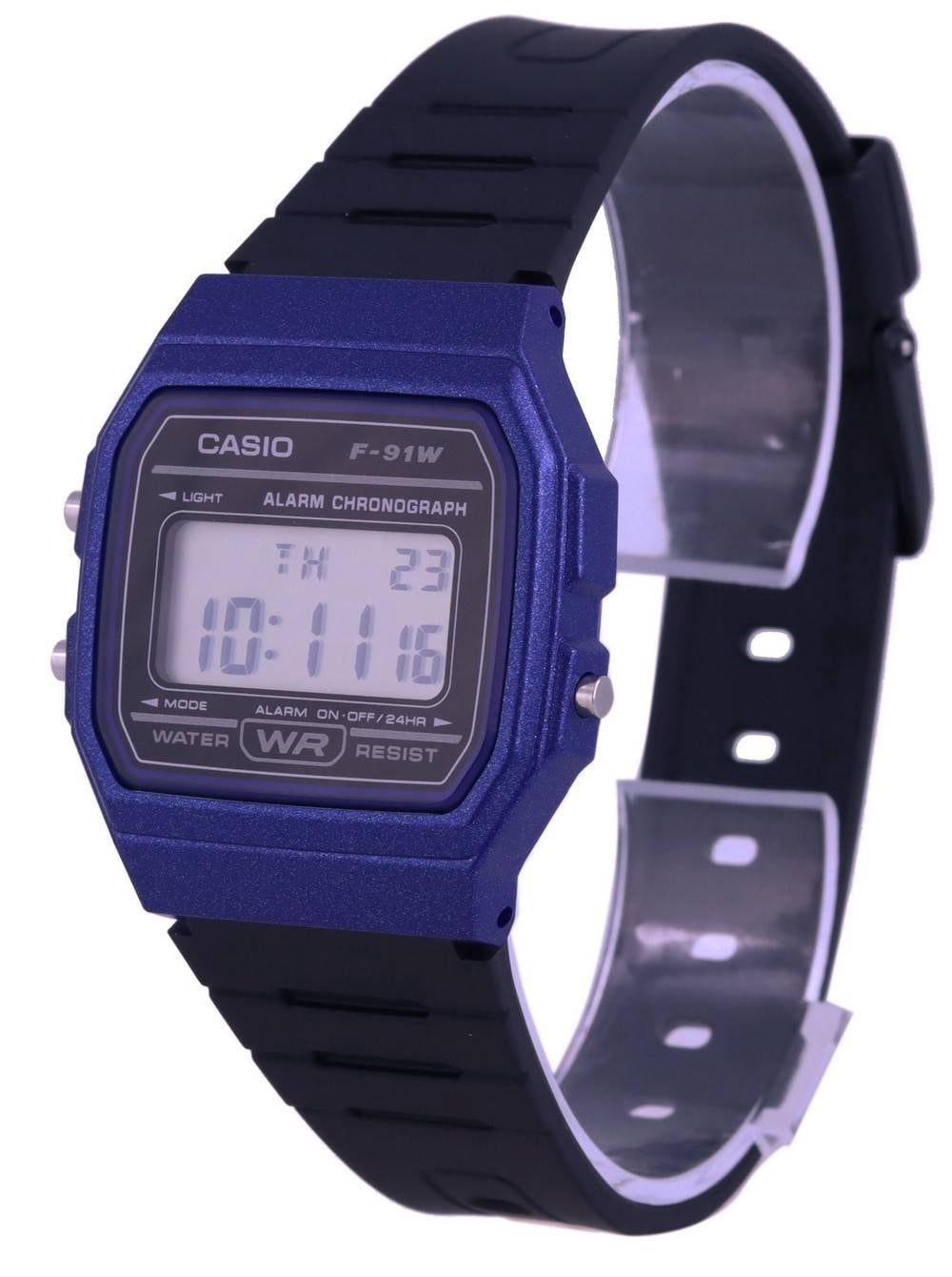 Casio Youth Black Resin Band Blue Bezel Digital F-91WM-2A Unisex Watch - Image 2