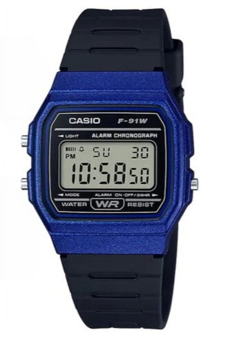 Casio Youth Black Resin Band Blue Bezel Digital F-91WM-2A Unisex Watch
