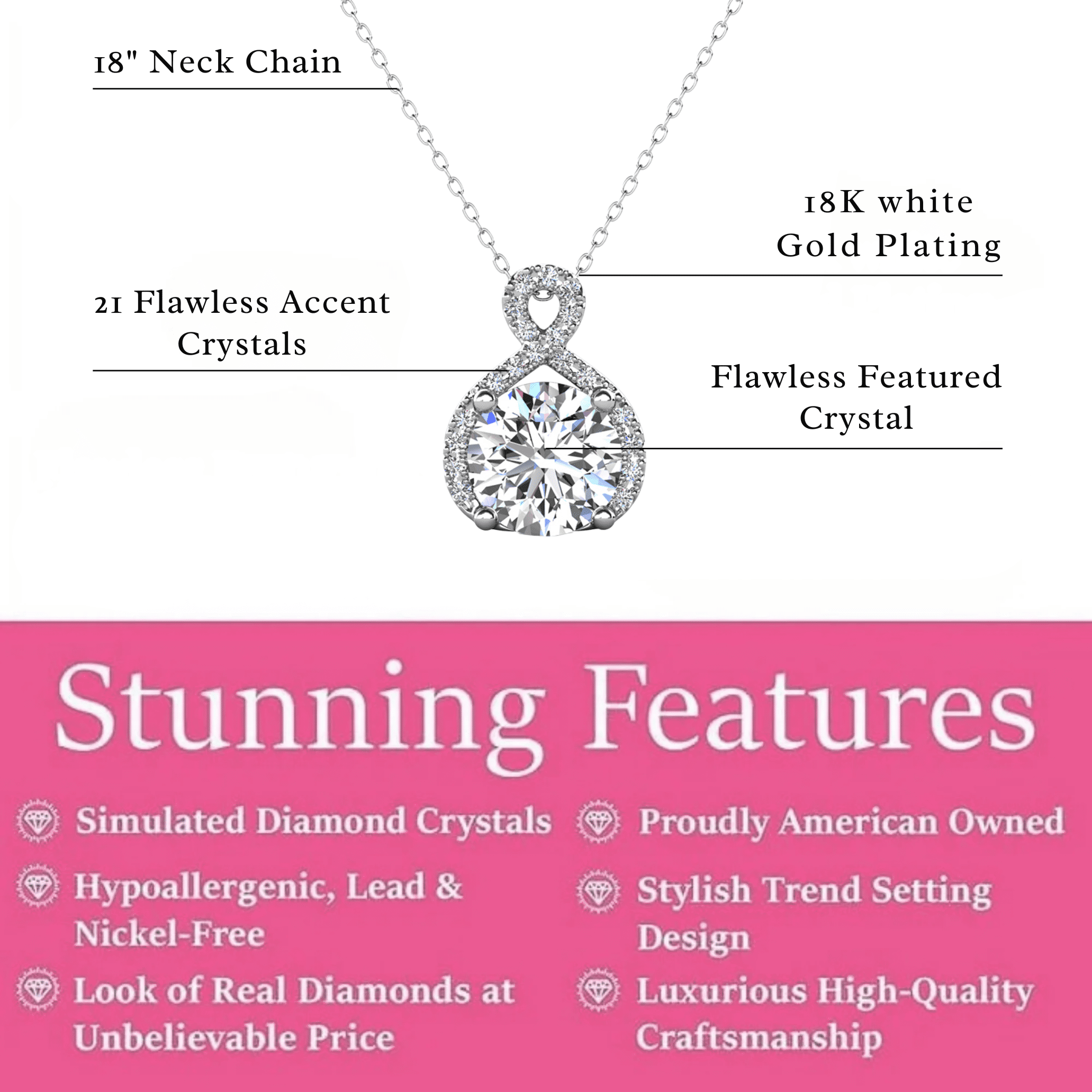 Cate & Chloe Alessandra 18k White Gold Plated Necklace with Simulated Diamond Crystals for Women - Image 3