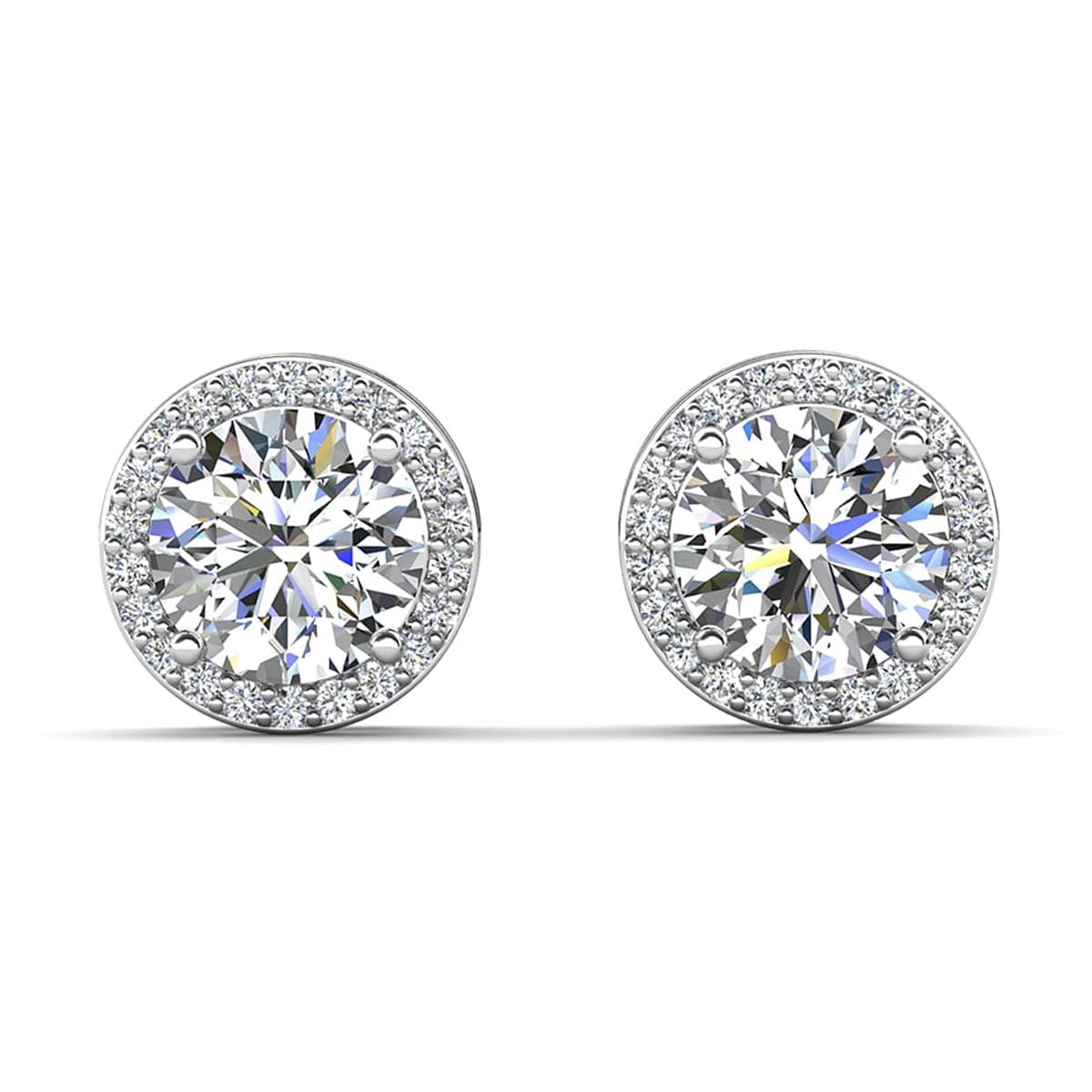 Cate & Chloe Ariel 18k White Gold Plated Silver Halo Stud Earrings with Simulated Diamonds for Women - Image 3