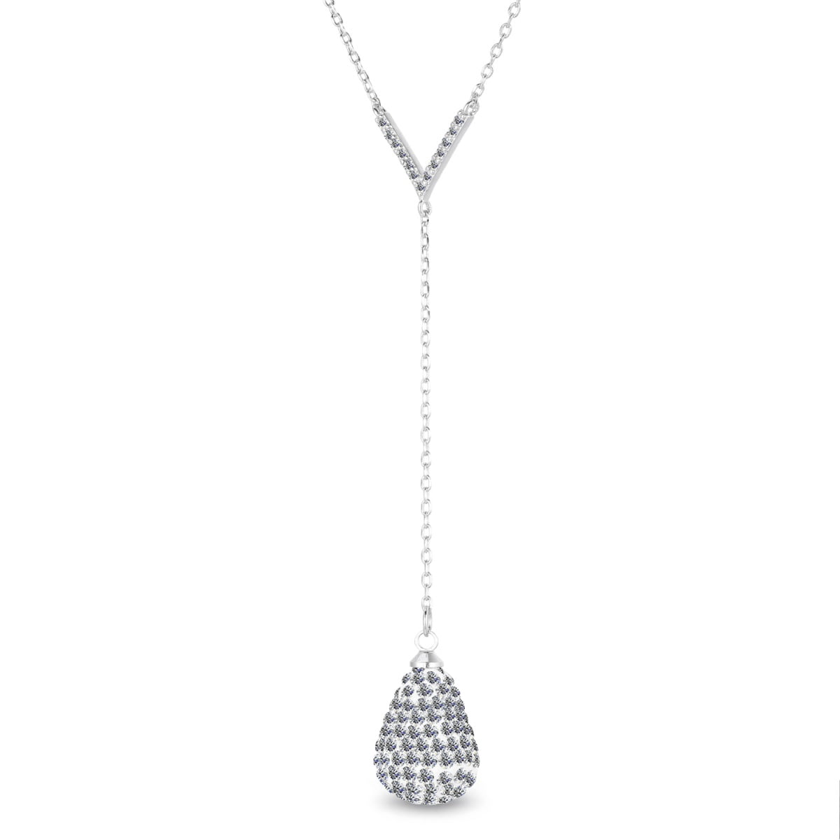Cate & Chloe Ava 925 Sterling Silver Teardrop Y Necklace With Simulated Diamond Crystals for Women - Image 3