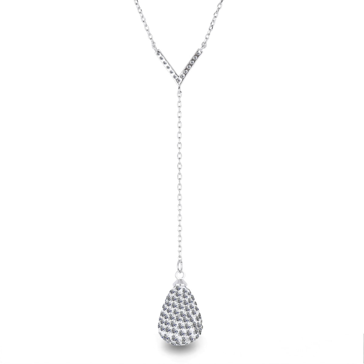 Cate & Chloe Ava 925 Sterling Silver Teardrop Y Necklace With Simulated Diamond Crystals for Women