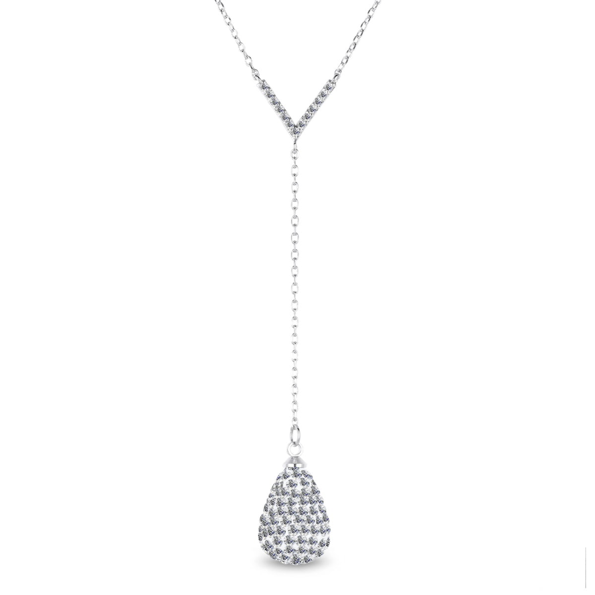 Cate & Chloe Ava 925 Sterling Silver Teardrop Y Necklace With Simulated Diamond Crystals for Women - Image 4