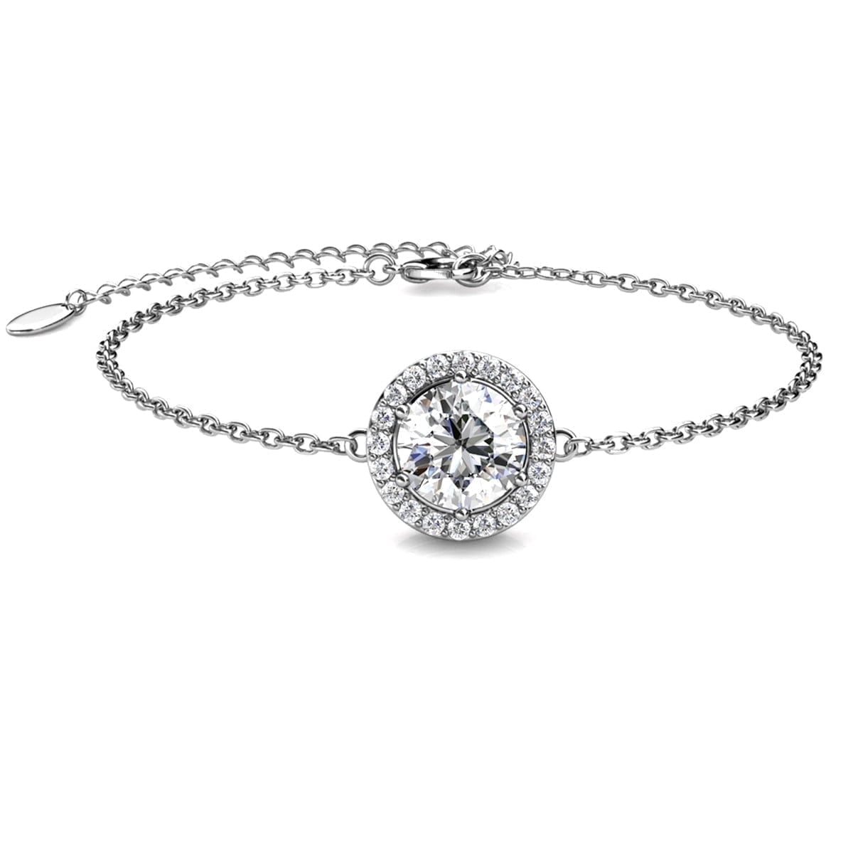 Cate & Chloe Blake 18k White Gold Plated Halo Chain Bracelet with Swarovski Crystals Gift for Women