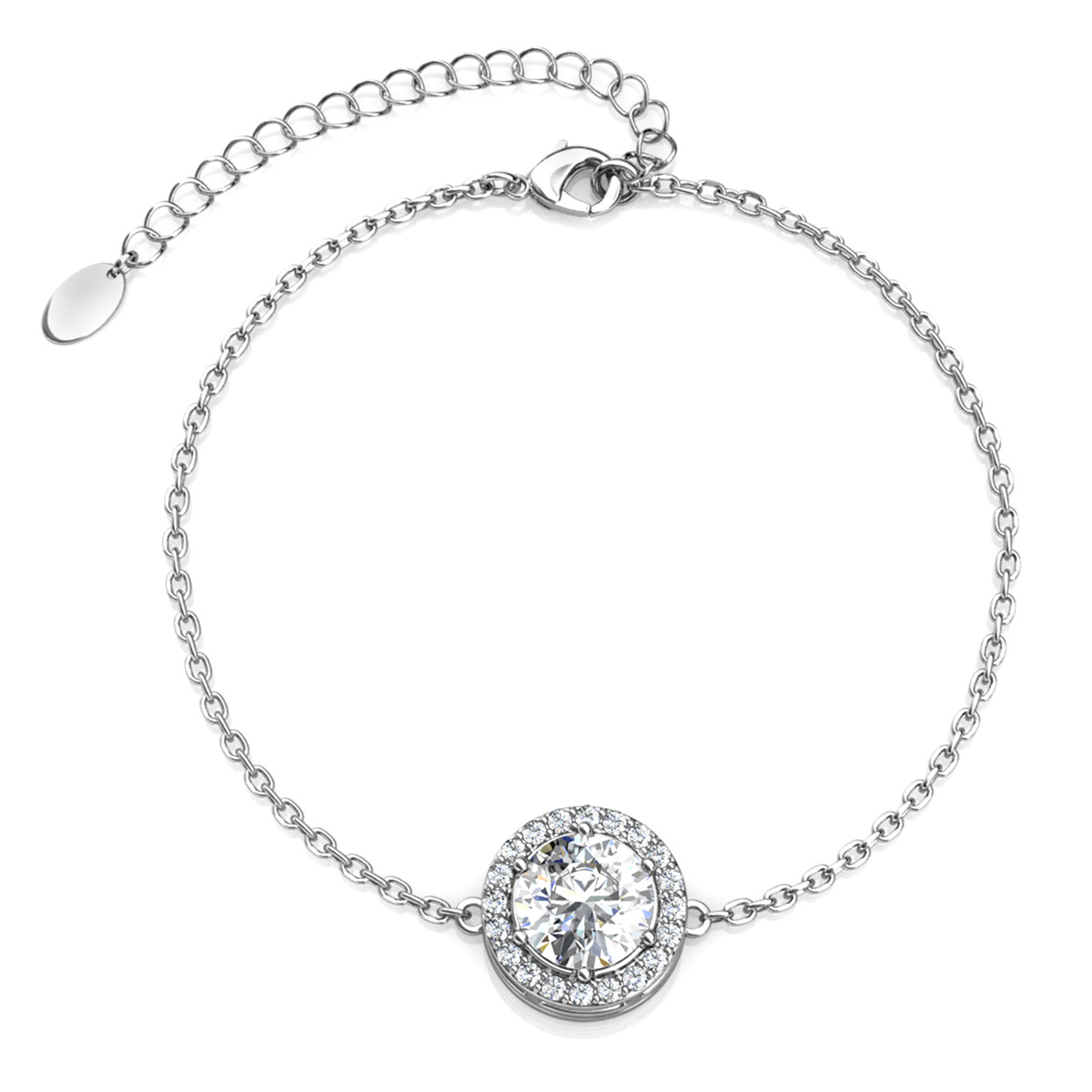 Cate & Chloe Blake 18k White Gold Plated Halo Chain Bracelet with Swarovski Crystals Gift for Women - Image 3