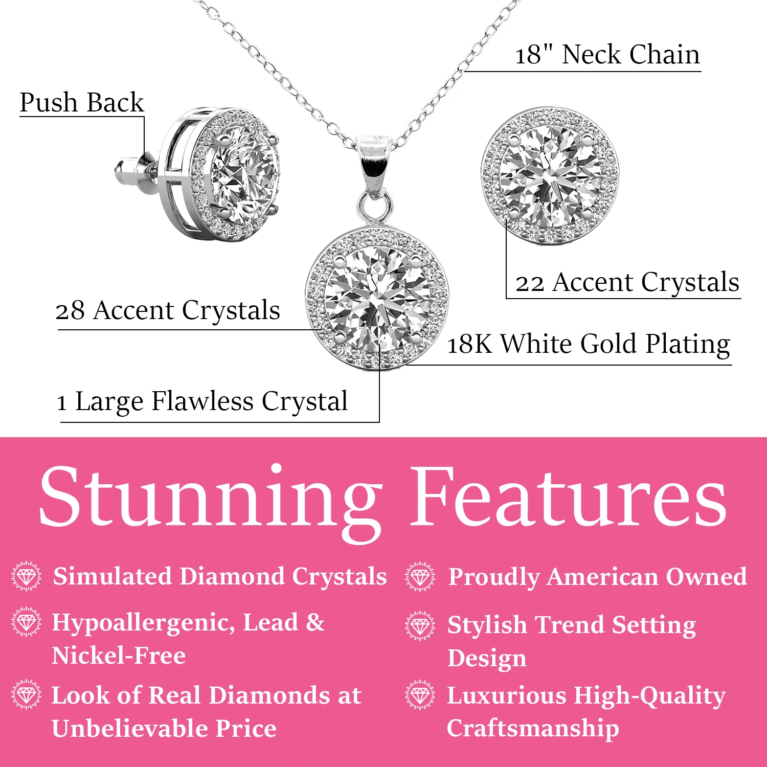 Cate & Chloe Blake 18k White Gold Plated Halo Jewelry Set with Simulated Diamonds Gift for Women - Image 5