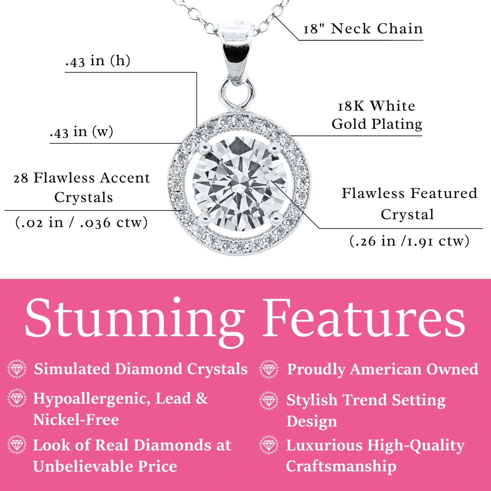 Cate & Chloe Blake 18k White Gold Plated Halo Necklace with Simulated Diamond Crystals for Women - Image 4