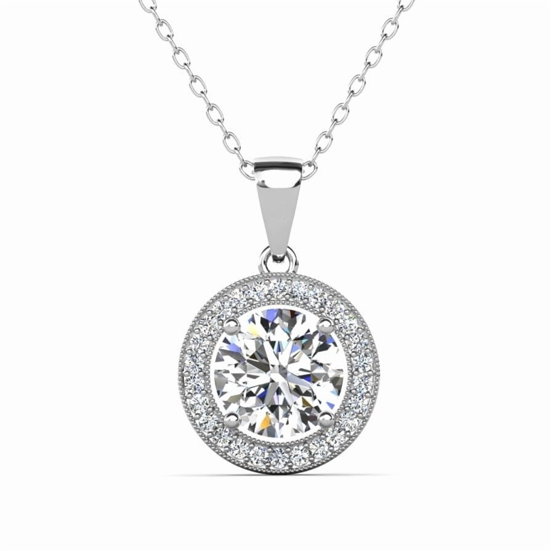 Cate & Chloe Blake 18k White Gold Plated Halo Necklace with Simulated Diamond Crystals for Women