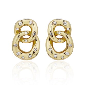 Cate & Chloe Bonnie 18k Yellow Gold Plated Women's Double Link Chain Earrings, Swarovski Crystals