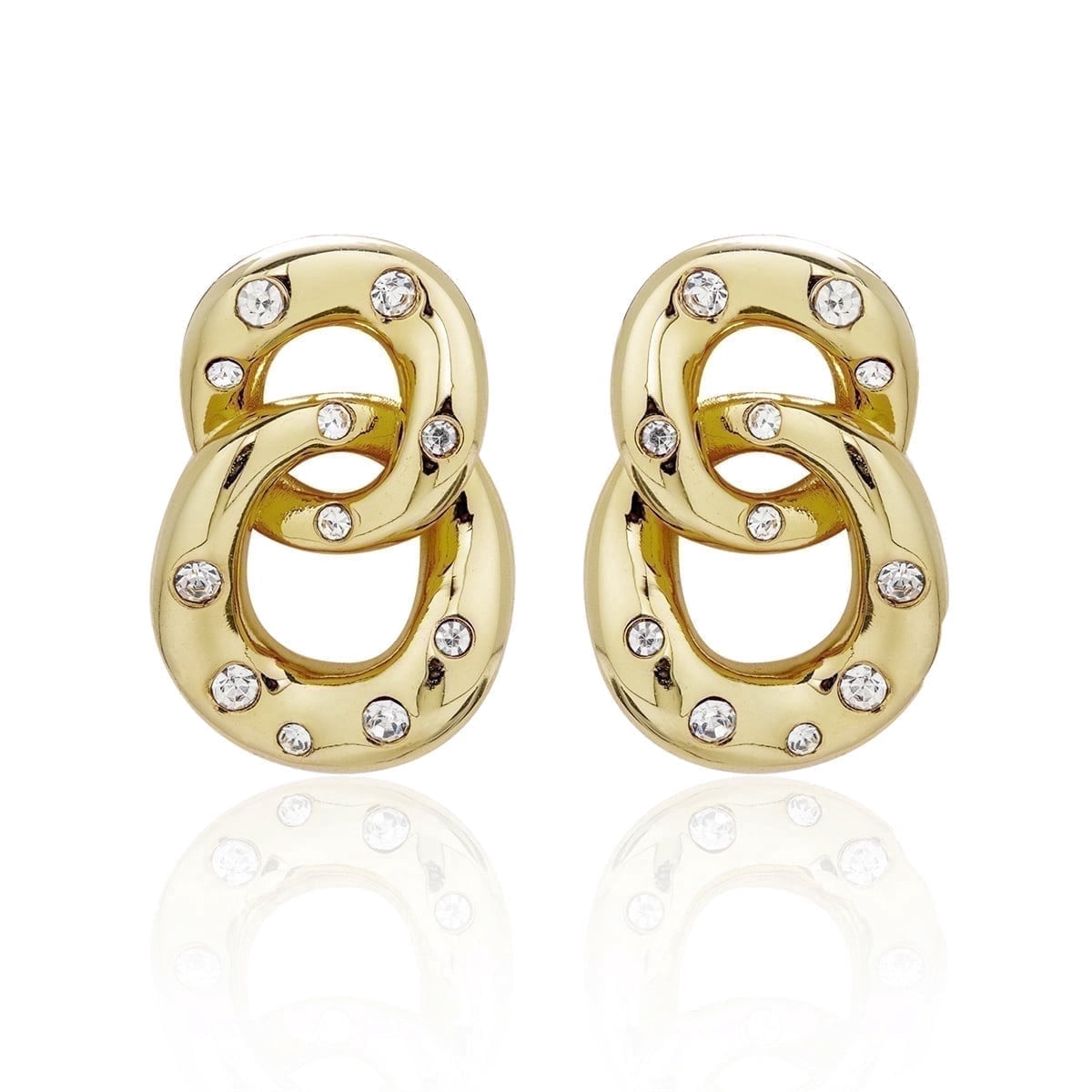 Cate & Chloe Bonnie 18k Yellow Gold Plated Women's Double Link Chain Earrings, Swarovski Crystals