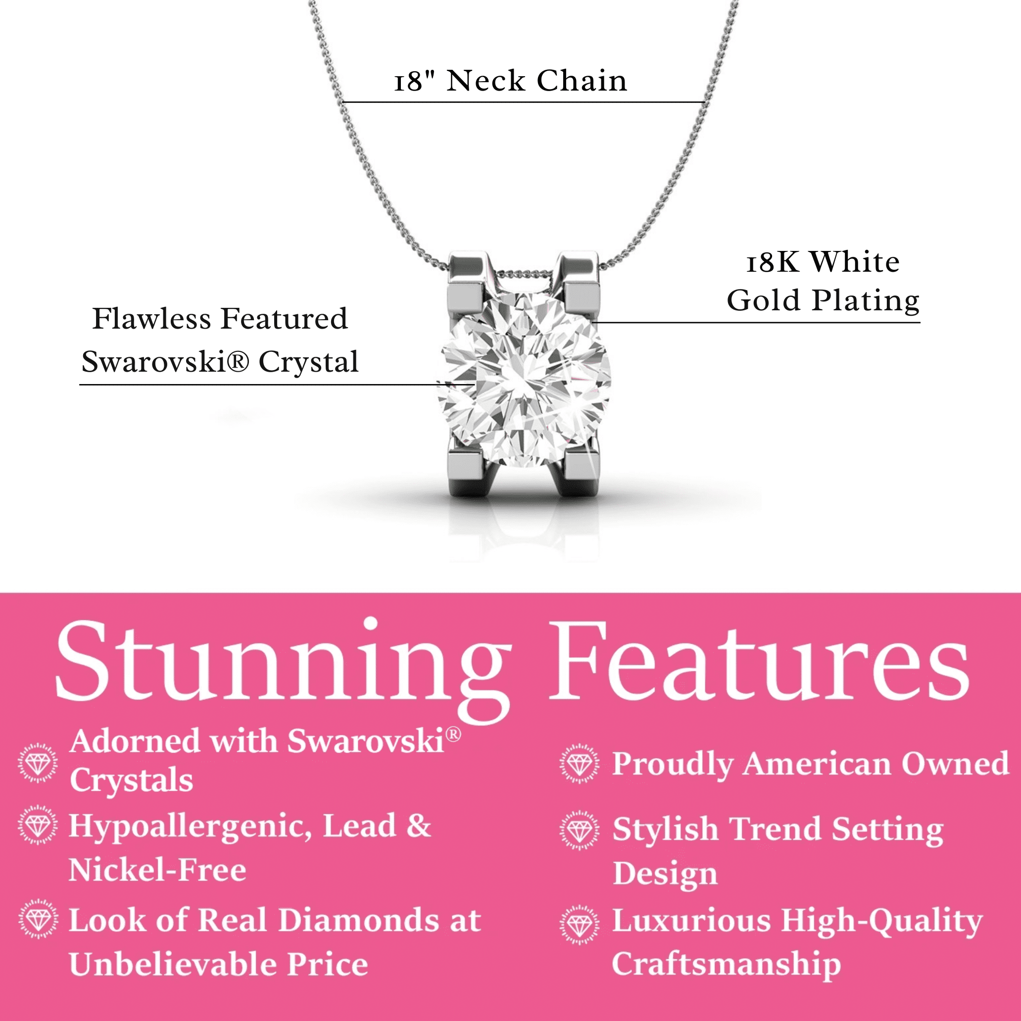 Cate & Chloe Clara 18k White Gold Plated Pendant Necklace with Swarovski Crystal Gift for Women - Image 5