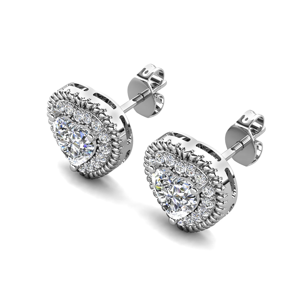 Cate & Chloe Coraline 18k White Gold Plated Heart Stud Earrings with Simulated Crystals for Women - Image 4
