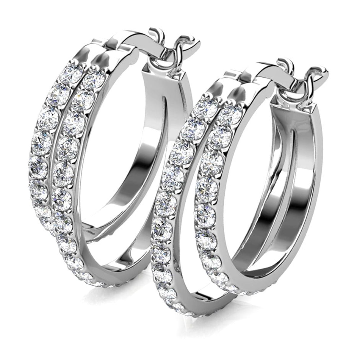 Cate & Chloe Corina 18k White Gold Plated 20mm Hoop Earrings with Swarovski Crystals Gift for Women - Image 2