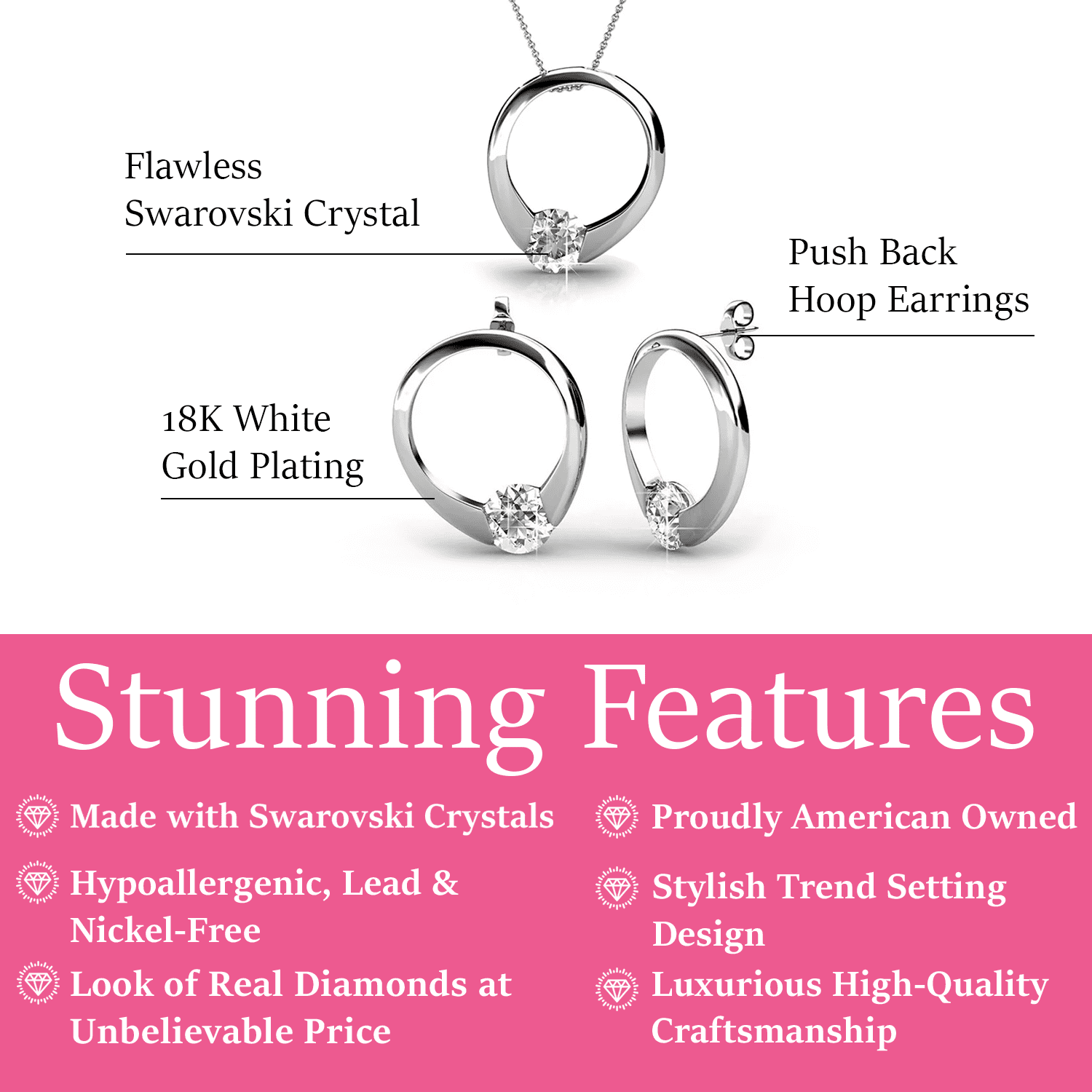 Cate & Chloe Dahlia 18k White Gold Plated Jewelry Set with Swarovski Crystals Gift for Women - Image 3