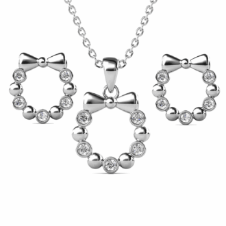 Cate & Chloe Edith 18k White Gold Plated Silver Ribbon Jewelry Set with Swarovski Crystals for Women