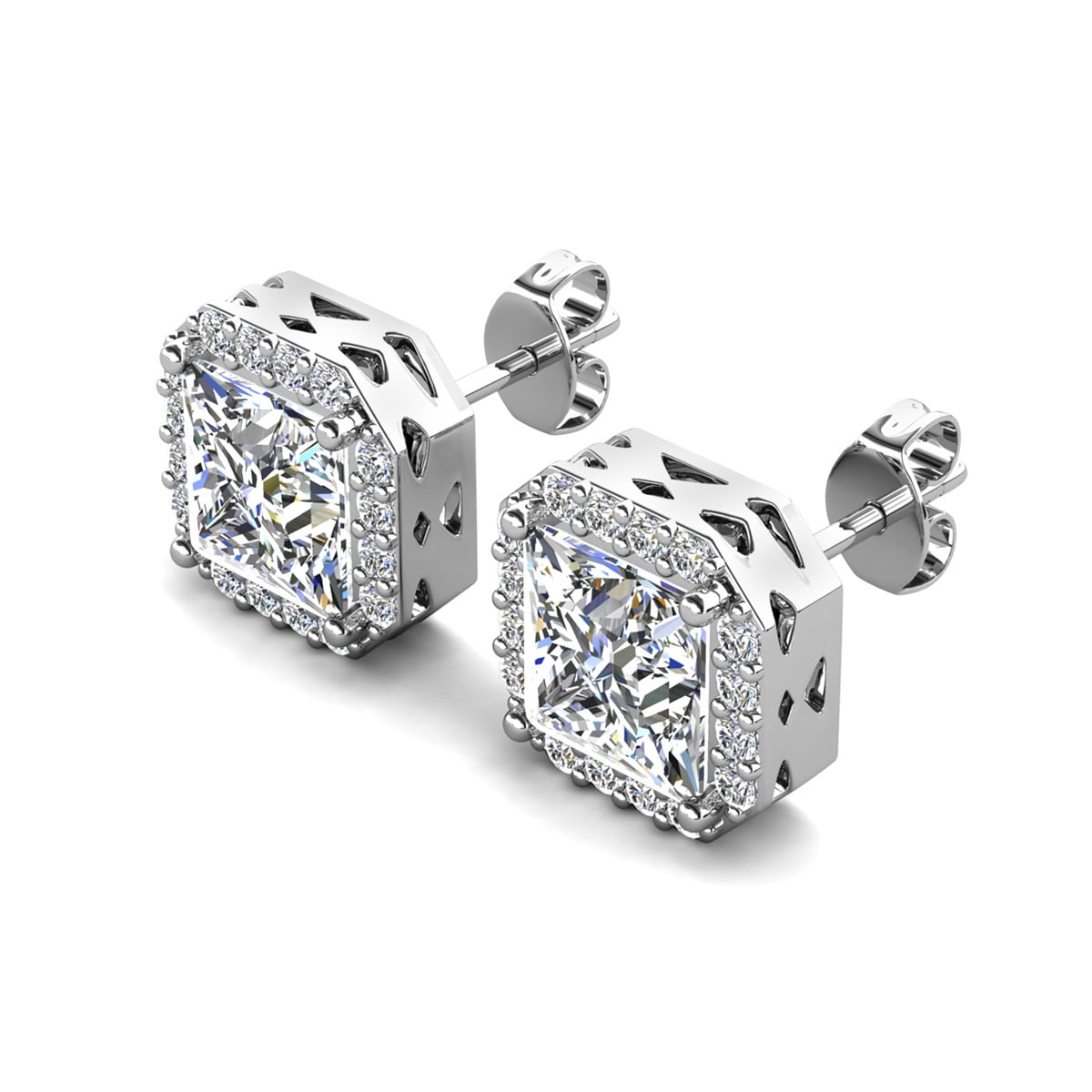 Cate & Chloe Estelle 18k White Gold Plated Halo Stud Earrings with Simulated Diamonds for Women - Image 5