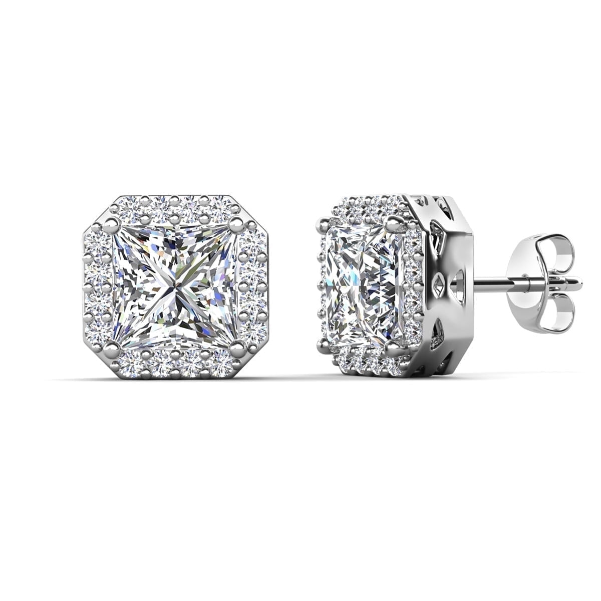 Cate & Chloe Estelle 18k White Gold Plated Halo Stud Earrings with Simulated Diamonds for Women