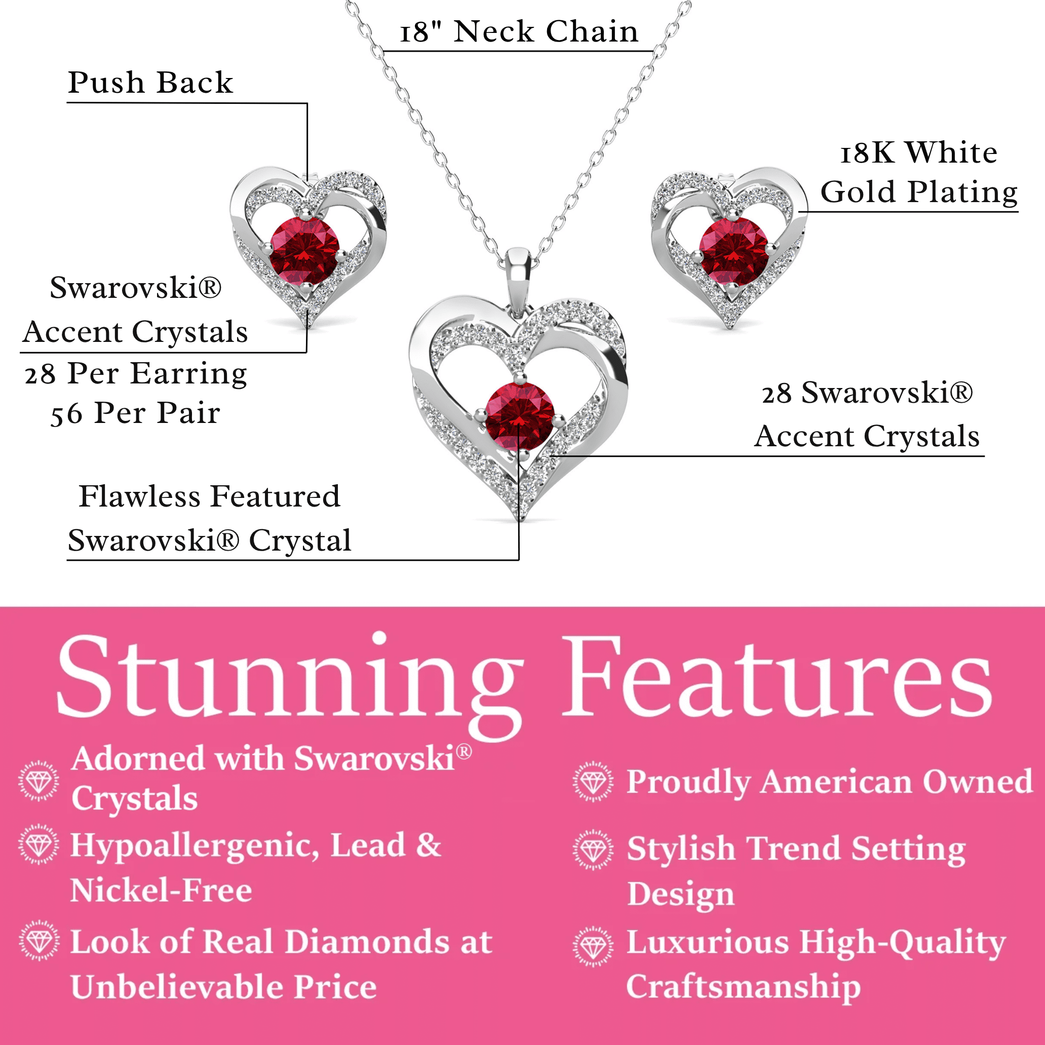Cate & Chloe Forever January Birthstone 18k White Gold Plated Women Jewelry Set, Swarovski Crystals - Image 3