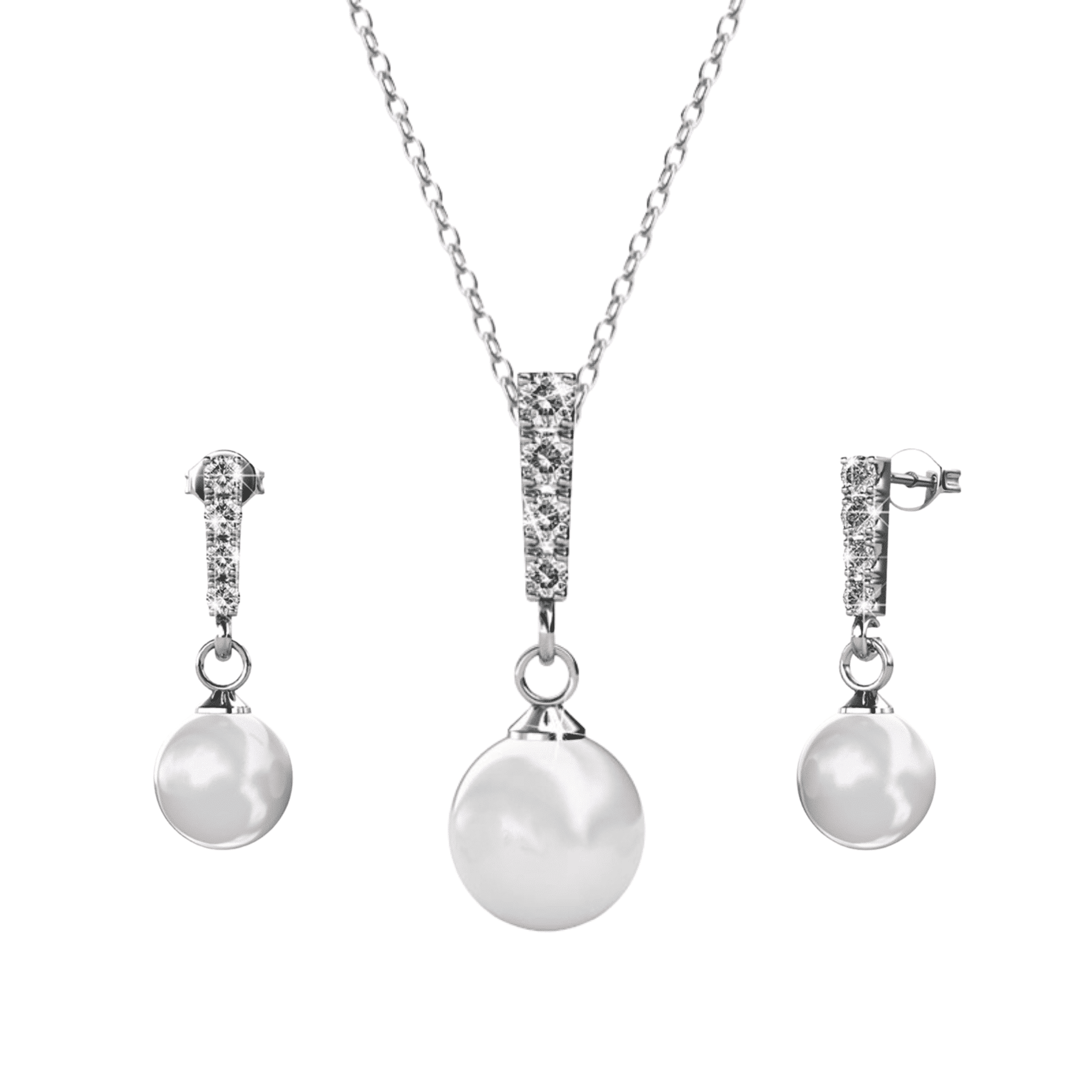 Cate & Chloe Gabrielle 18k White Gold Plated Shell Pearl Jewelry Set with Swarovski Crystals for Women