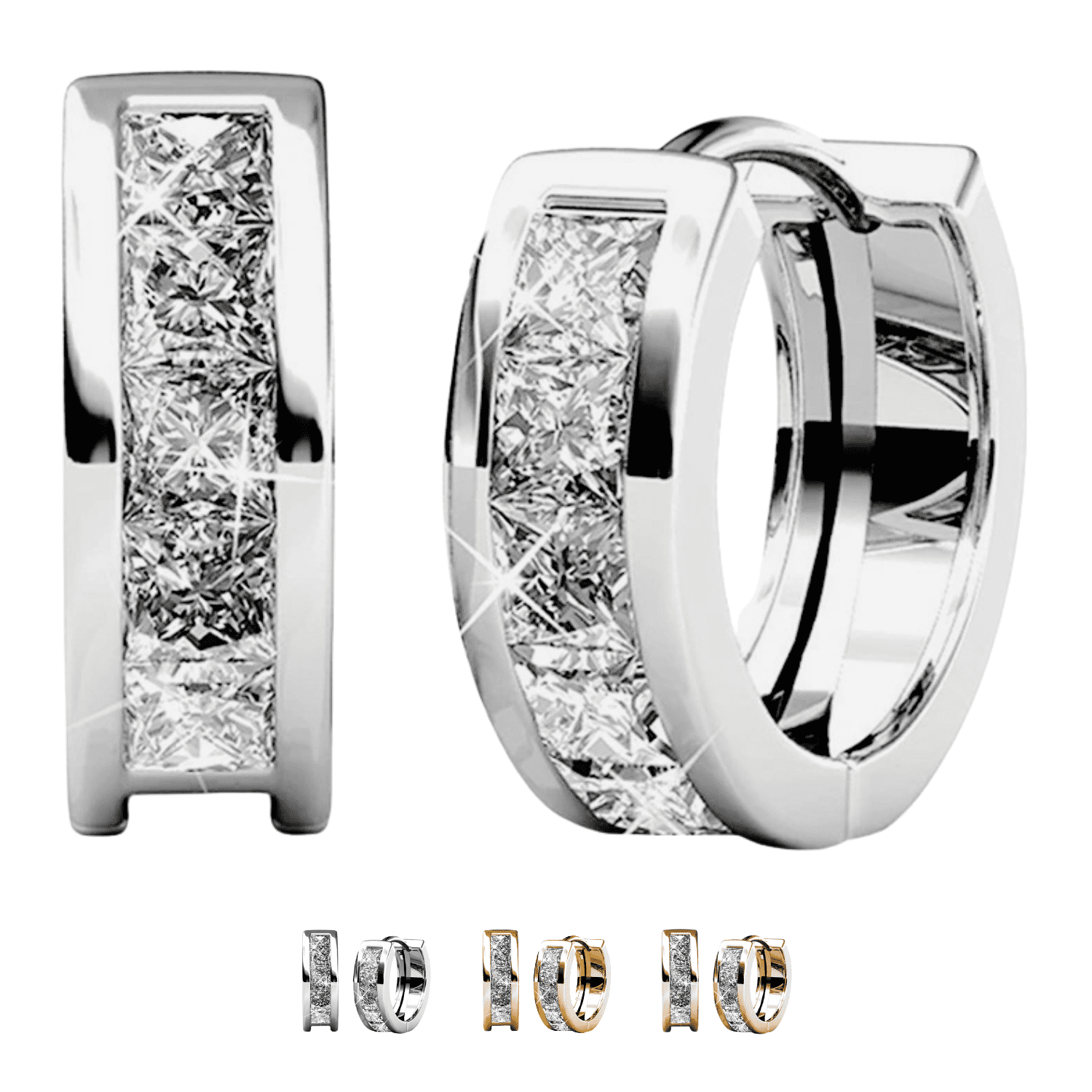 Cate & Chloe Giselle 18k White Gold Plated 15mm Hoop Earrings with Swarovski Crystals for Women