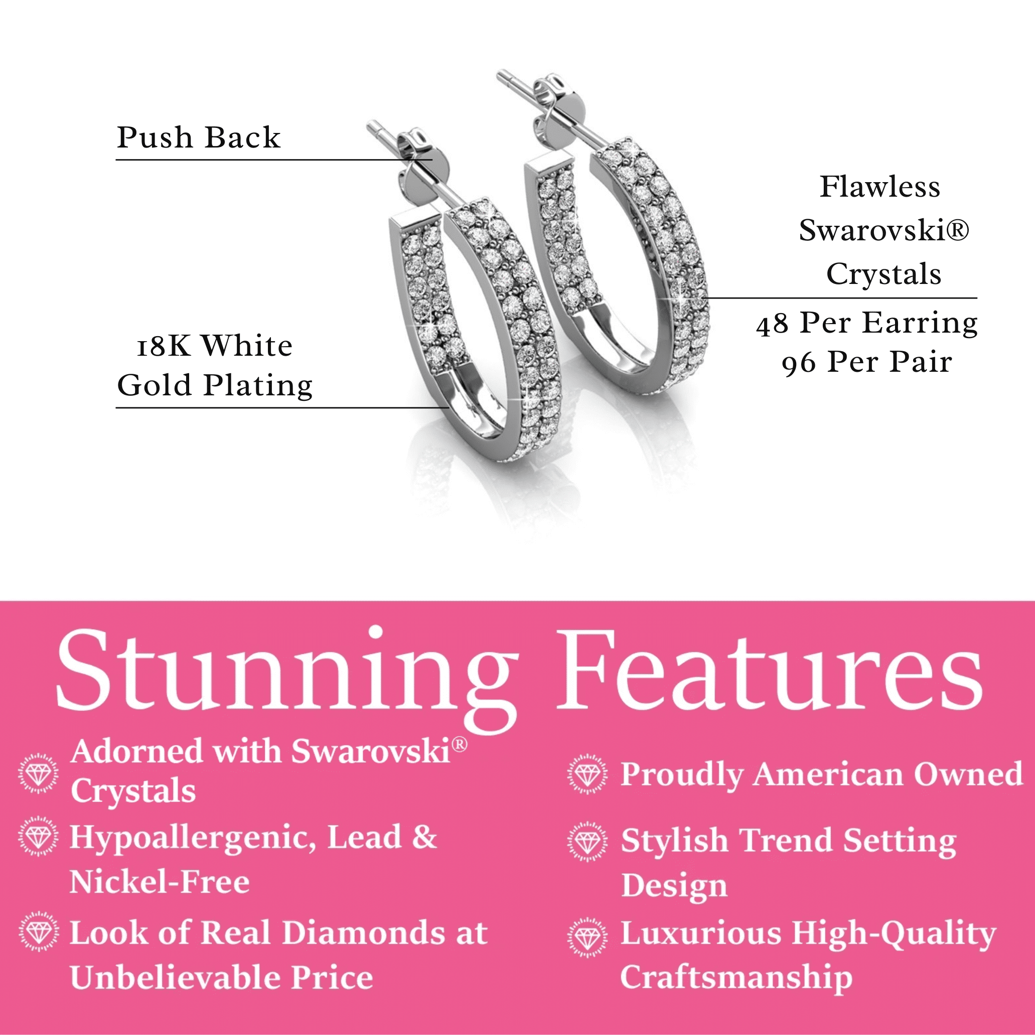 Cate & Chloe Grace 18k White Gold Plated 19mm Hoop Earrings with Swarovski Crystals Gift for Women - Image 4