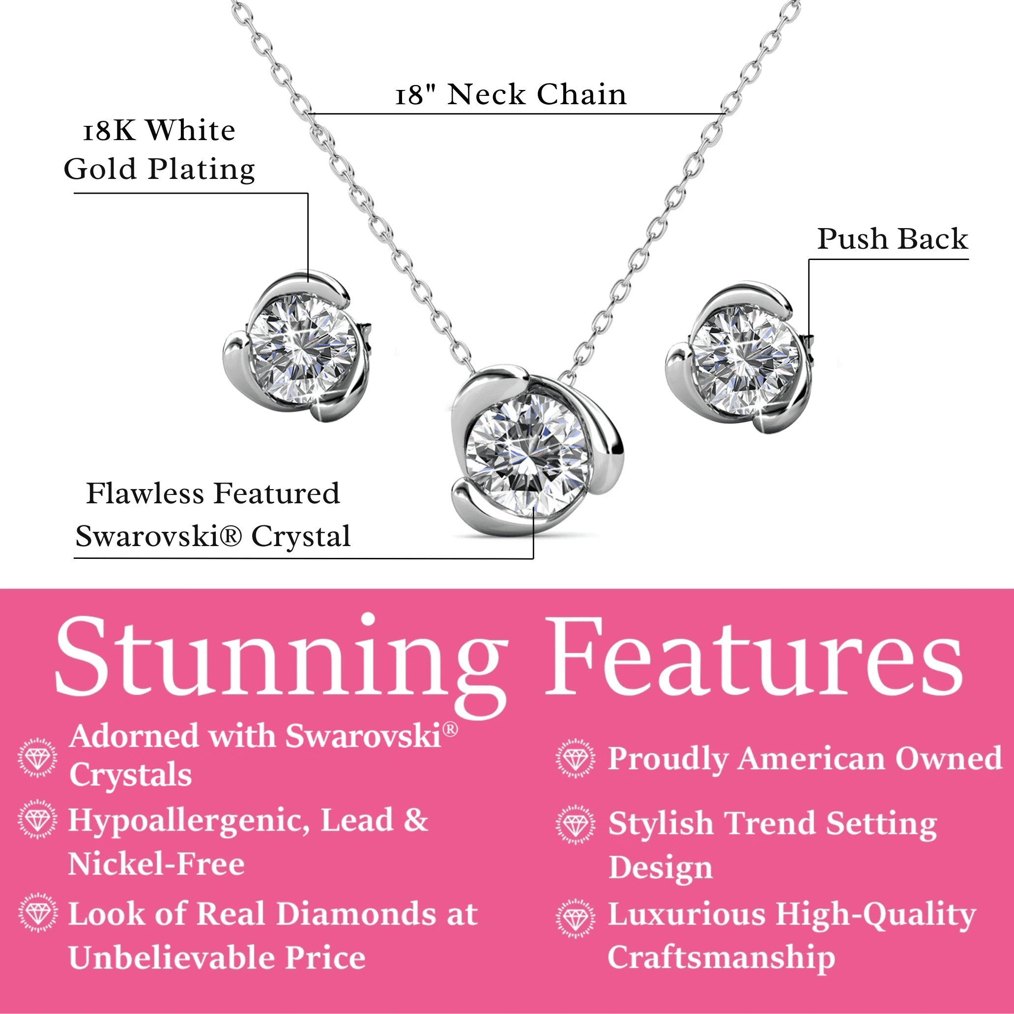 Cate & Chloe Harmony 18k White Gold Plated Silver Jewelry Set with Swarovski Crystals Gift for Women - Image 2