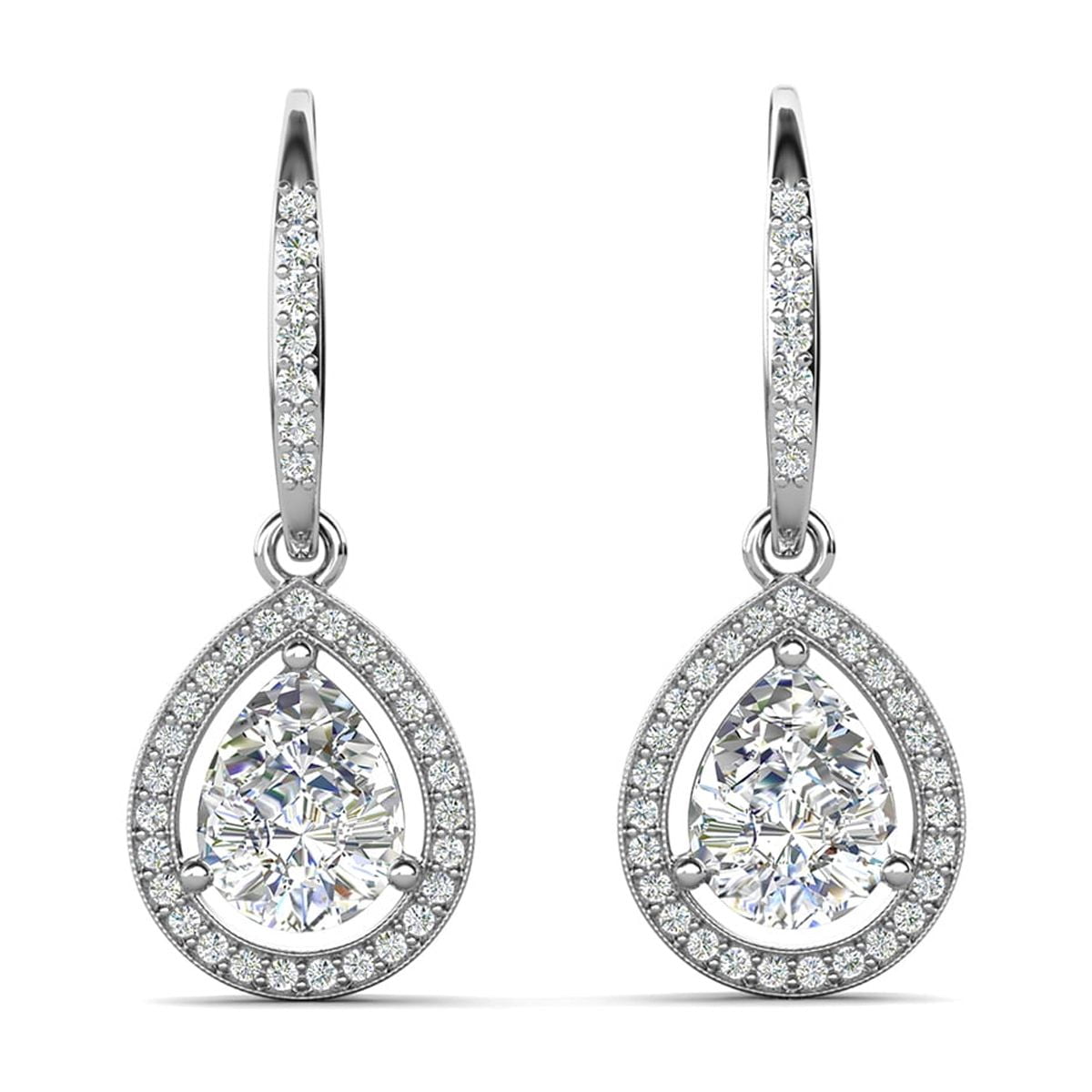 Cate & Chloe Isabel 18k White Gold Plated Dangle Earrings with Simulated Diamond Crystals for Women - Image 2