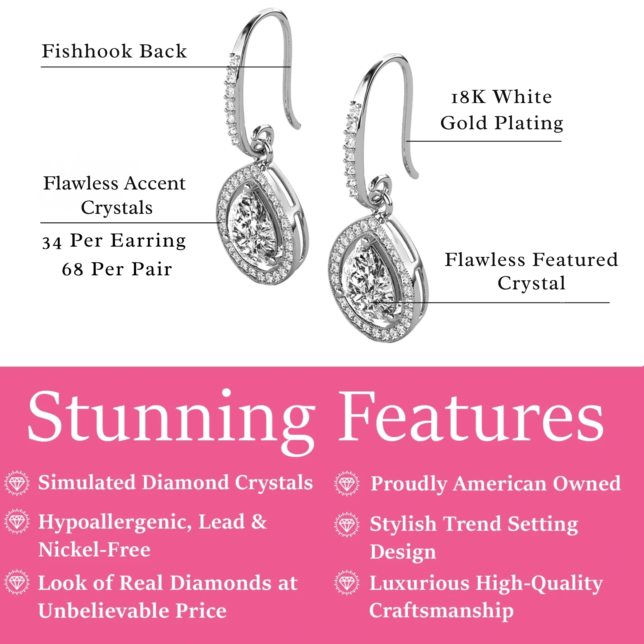 Cate & Chloe Isabel 18k White Gold Plated Dangle Earrings with Simulated Diamond Crystals for Women - Image 4