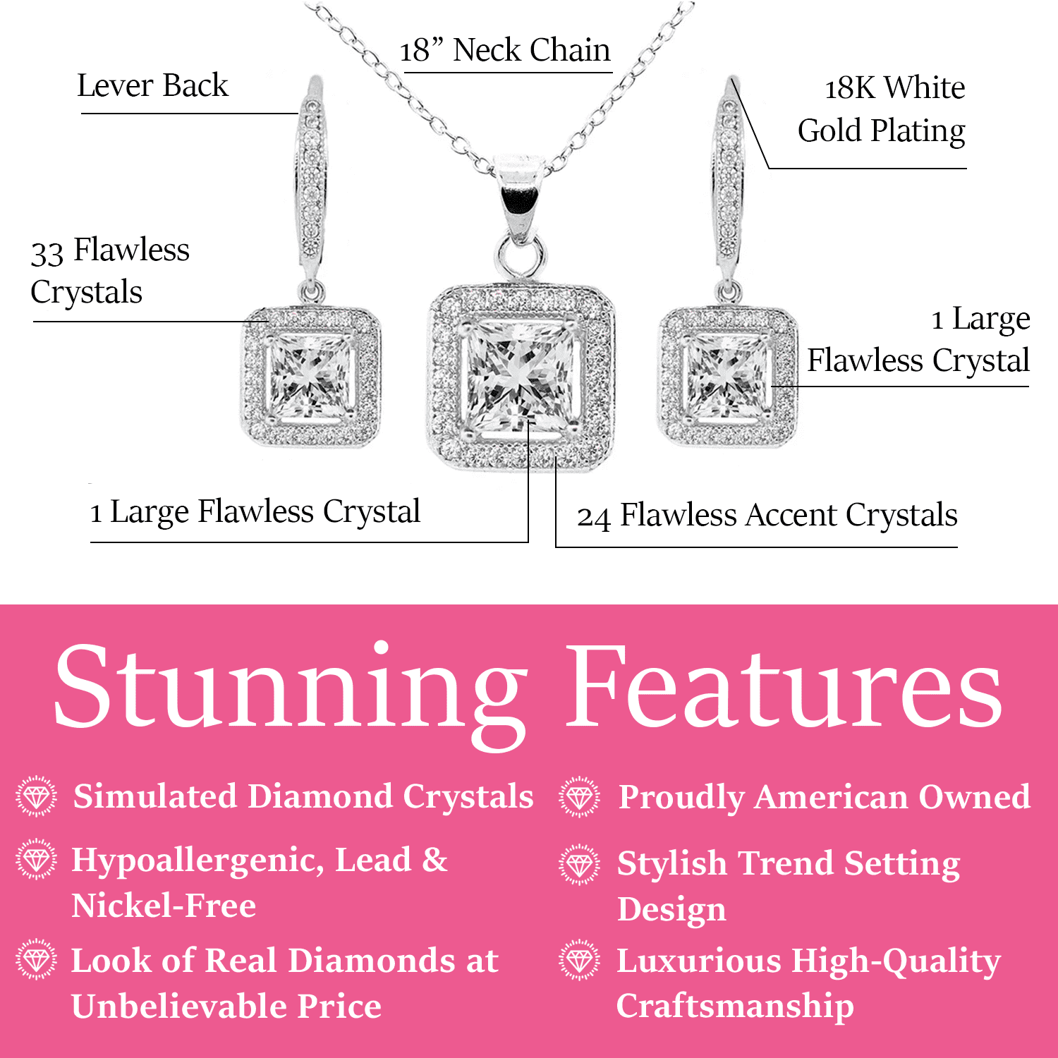 Cate & Chloe Ivy 18k White Gold Plated Jewelry Set with Simulated Diamond Crystals Gift for Women - Image 3