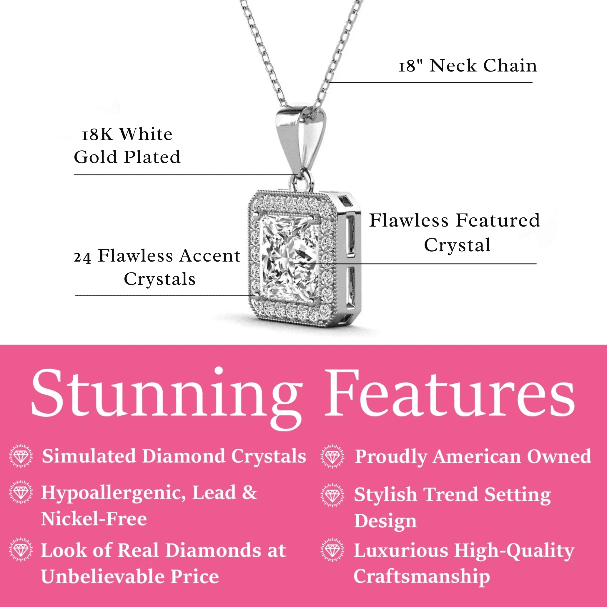 Cate & Chloe Ivy 18k White Gold Plated Pendant Necklace with Simulated Diamonds Gift for Women - Image 5