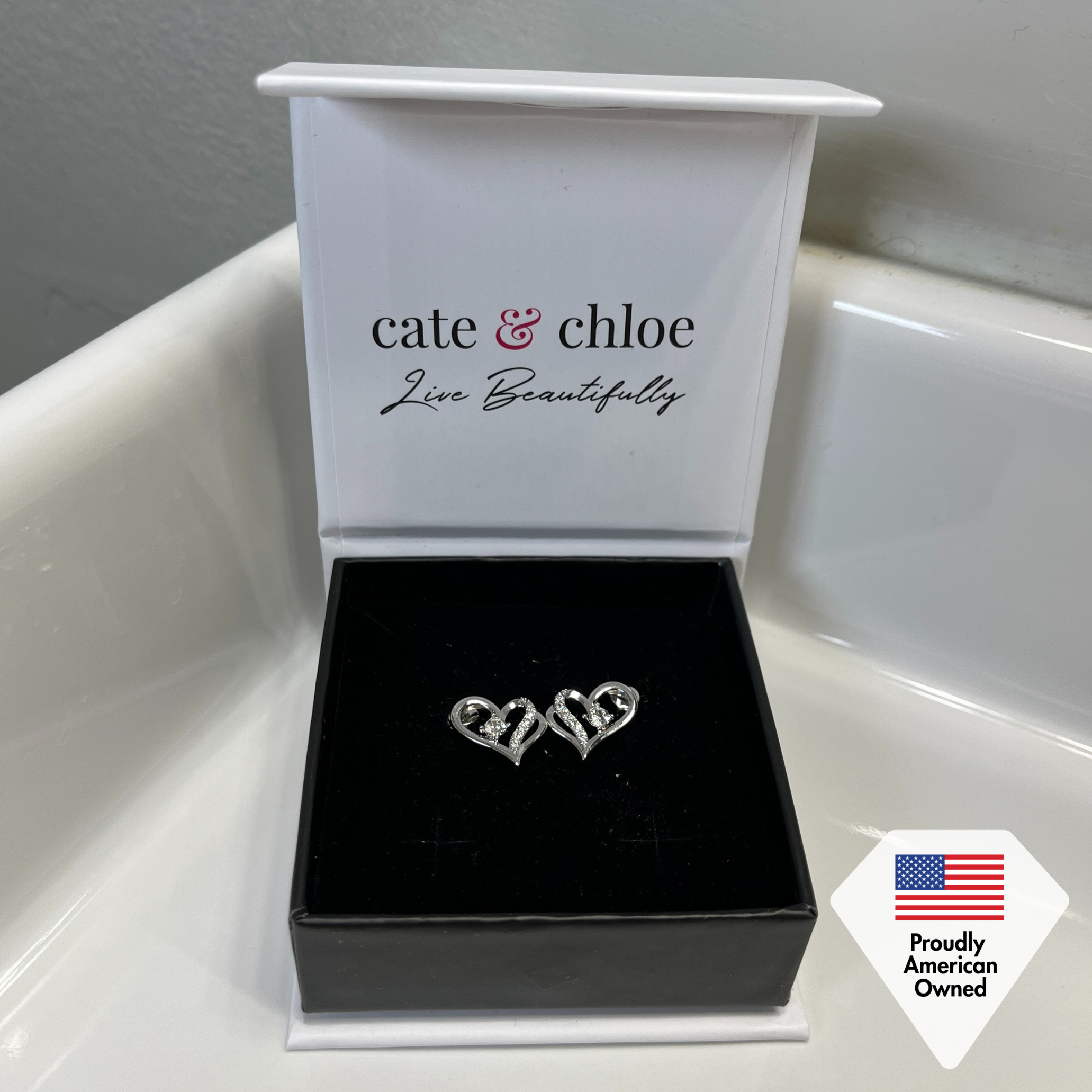 Cate & Chloe Kara 18k White Gold Plated Silver Heart Earrings with Swarovski Crystals Gift for Women - Image 3