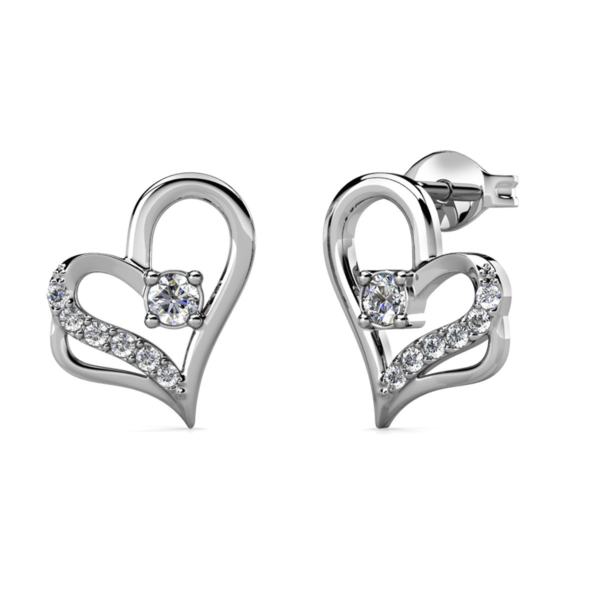 Cate & Chloe Kara 18k White Gold Plated Silver Heart Earrings with Swarovski Crystals Gift for Women - Image 4