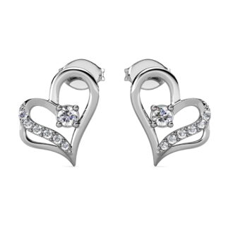 Cate & Chloe Kara 18k White Gold Plated Silver Heart Earrings with Swarovski Crystals Gift for Women