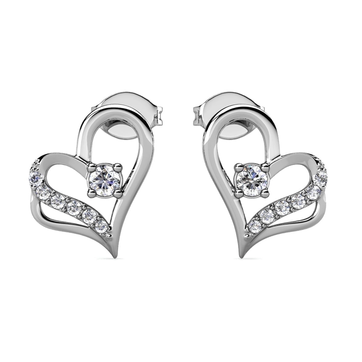 Cate & Chloe Kara 18k White Gold Plated Silver Heart Earrings with Swarovski Crystals Gift for Women