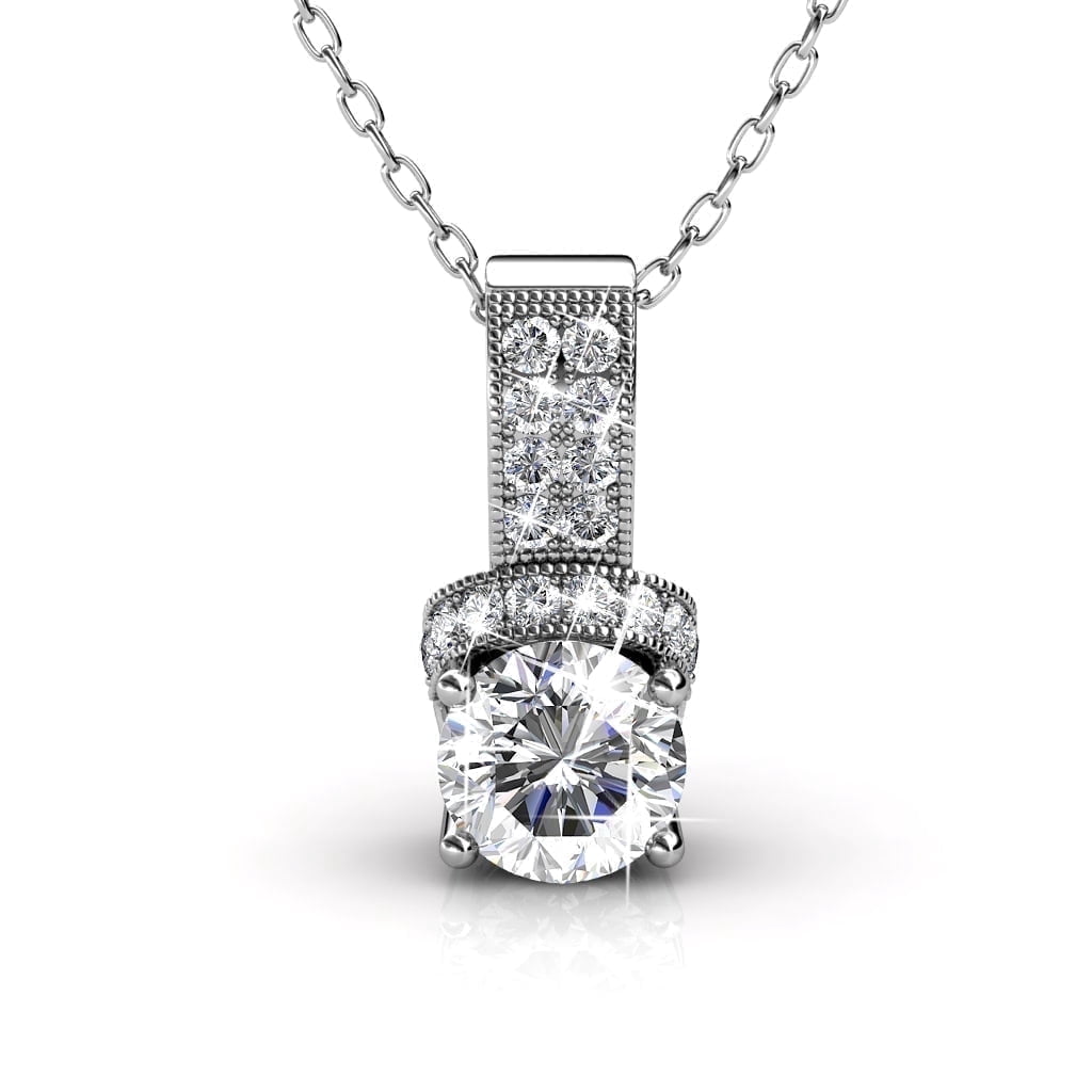 Cate & Chloe Laya 18k White Gold Plated Pendant Necklace with Swarovski Crystals Gift for Women