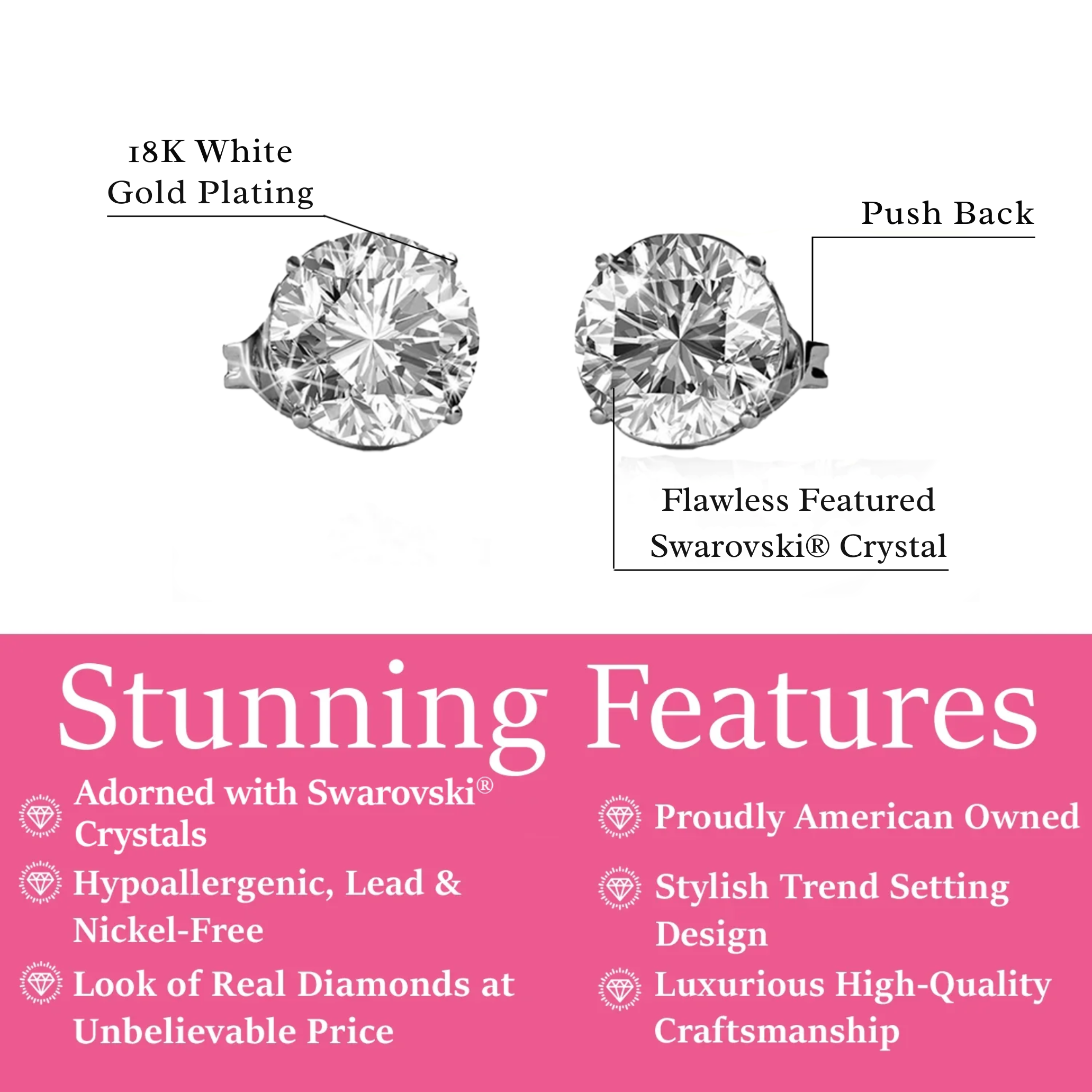 Cate & Chloe Mallory 18k White Gold Plated Stud Earrings with Swarovski Crystals Gift for Women - Image 3