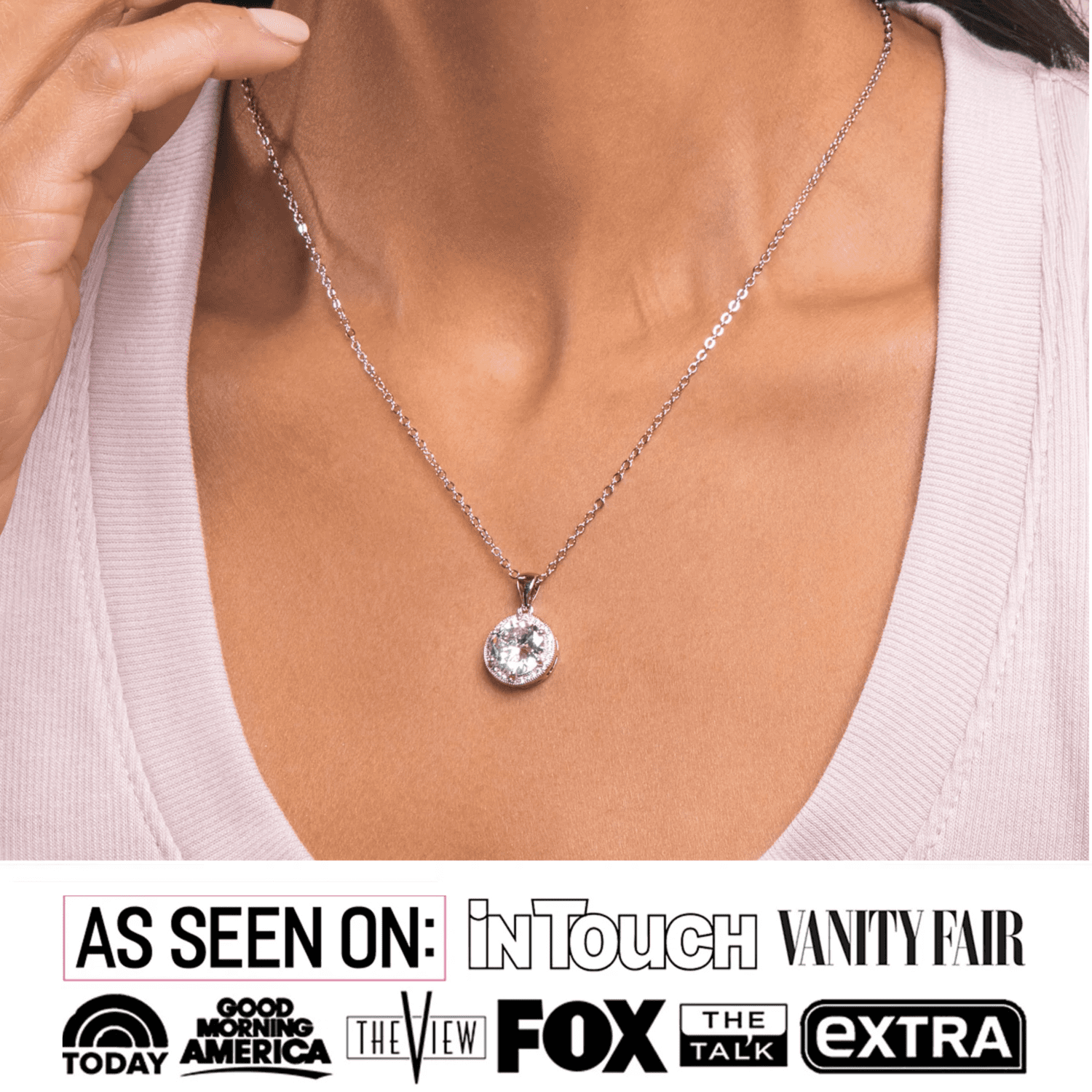 Cate & Chloe Mariah 18k White Gold Plated Halo Pendant Necklace with Simulated Diamonds for Women - Image 5