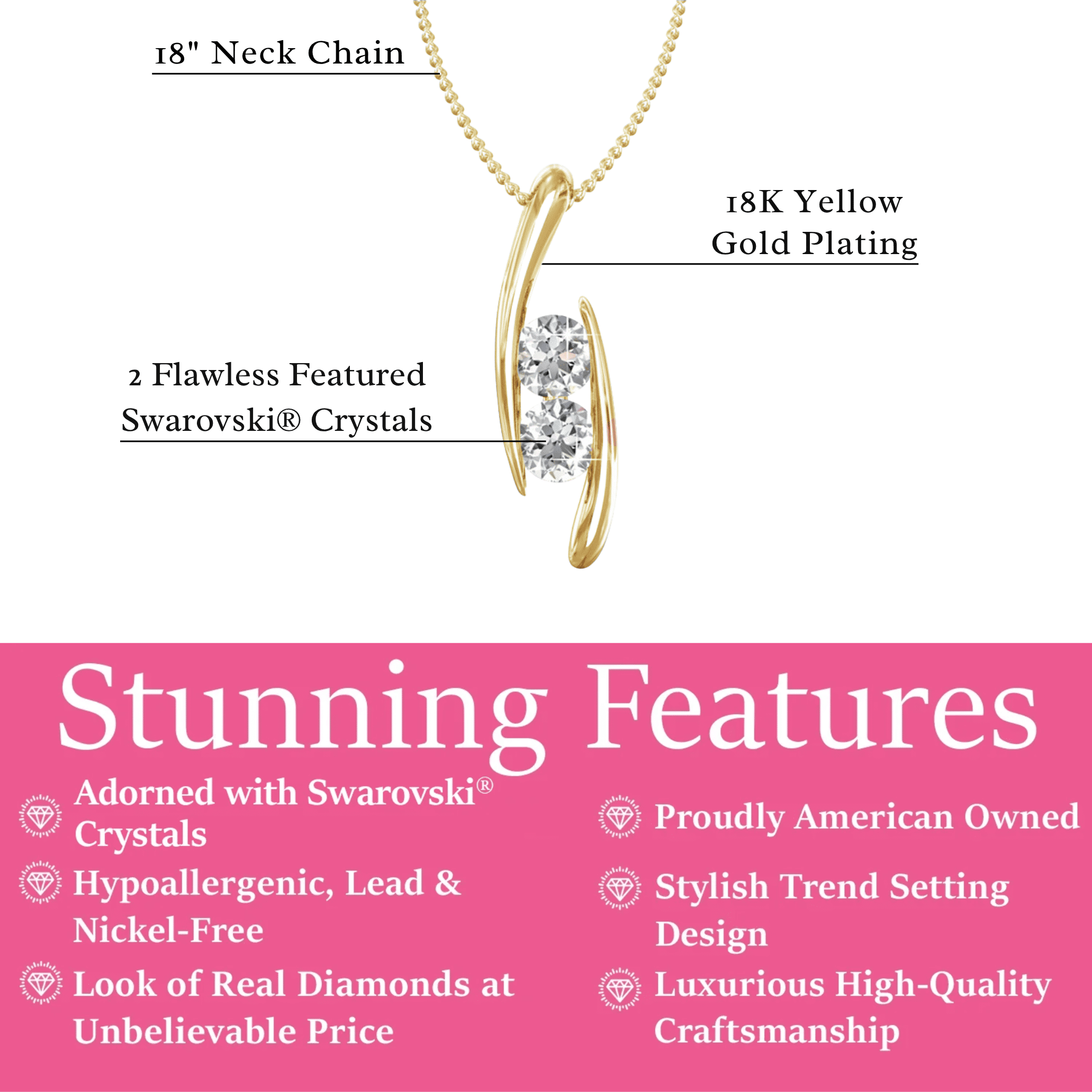 Cate & Chloe McKenna 18k Yellow Gold Plated Pendant Necklace with Swarovski Crystals Gift for Women - Image 4