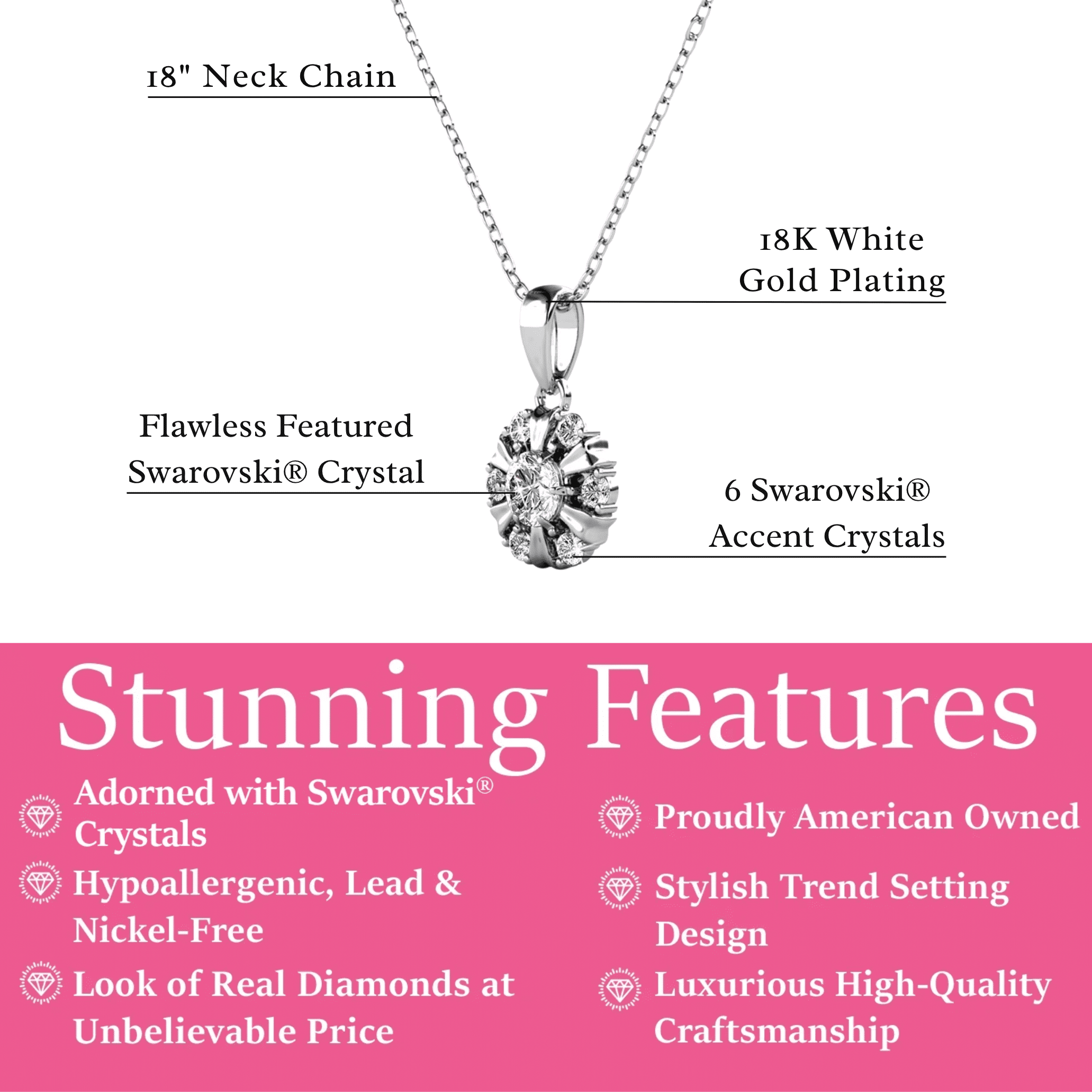 Cate & Chloe Millie 18k White Gold Plated Necklace with Swarovski Crystals for Women, Gift for Her - Image 3