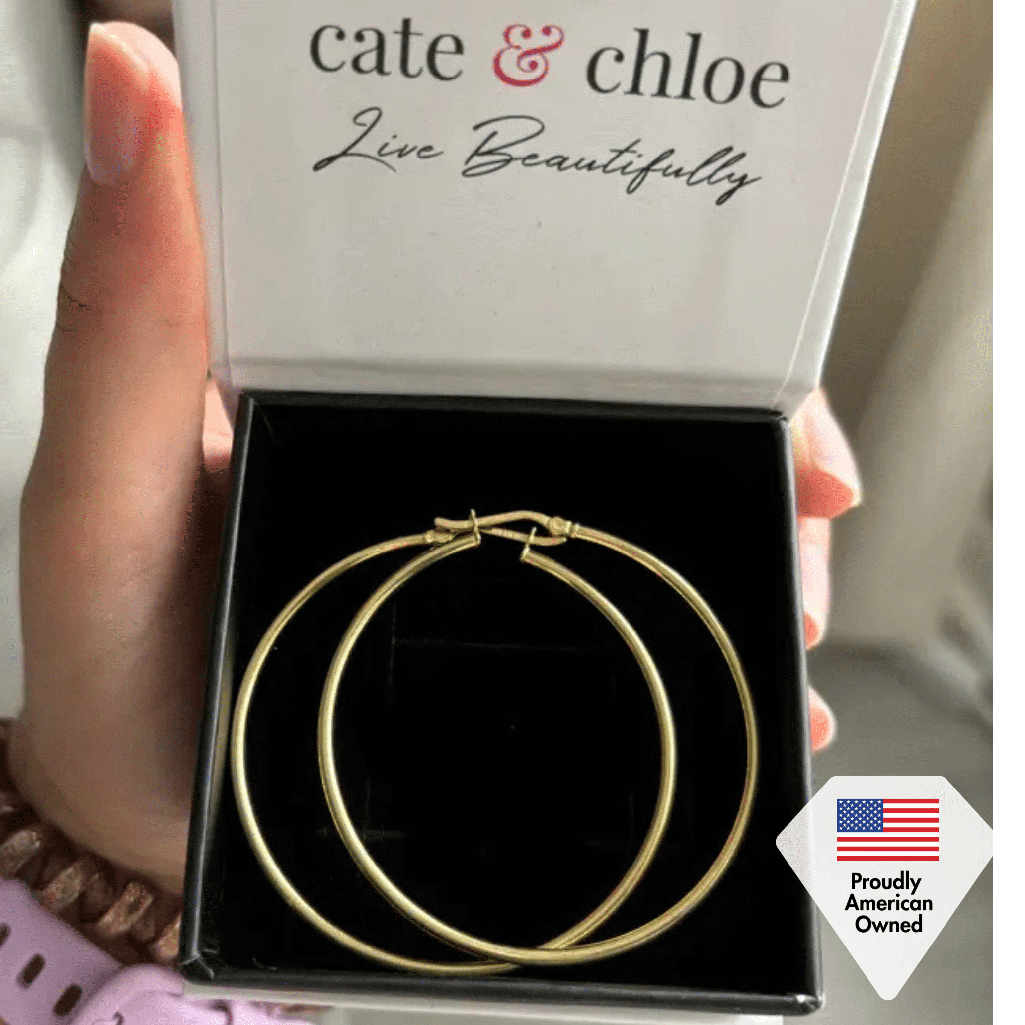 Cate & Chloe Monica 18k Yellow Gold Plated 10mm Hoop Dainty Earrings for Women, Gift for Her - Image 5