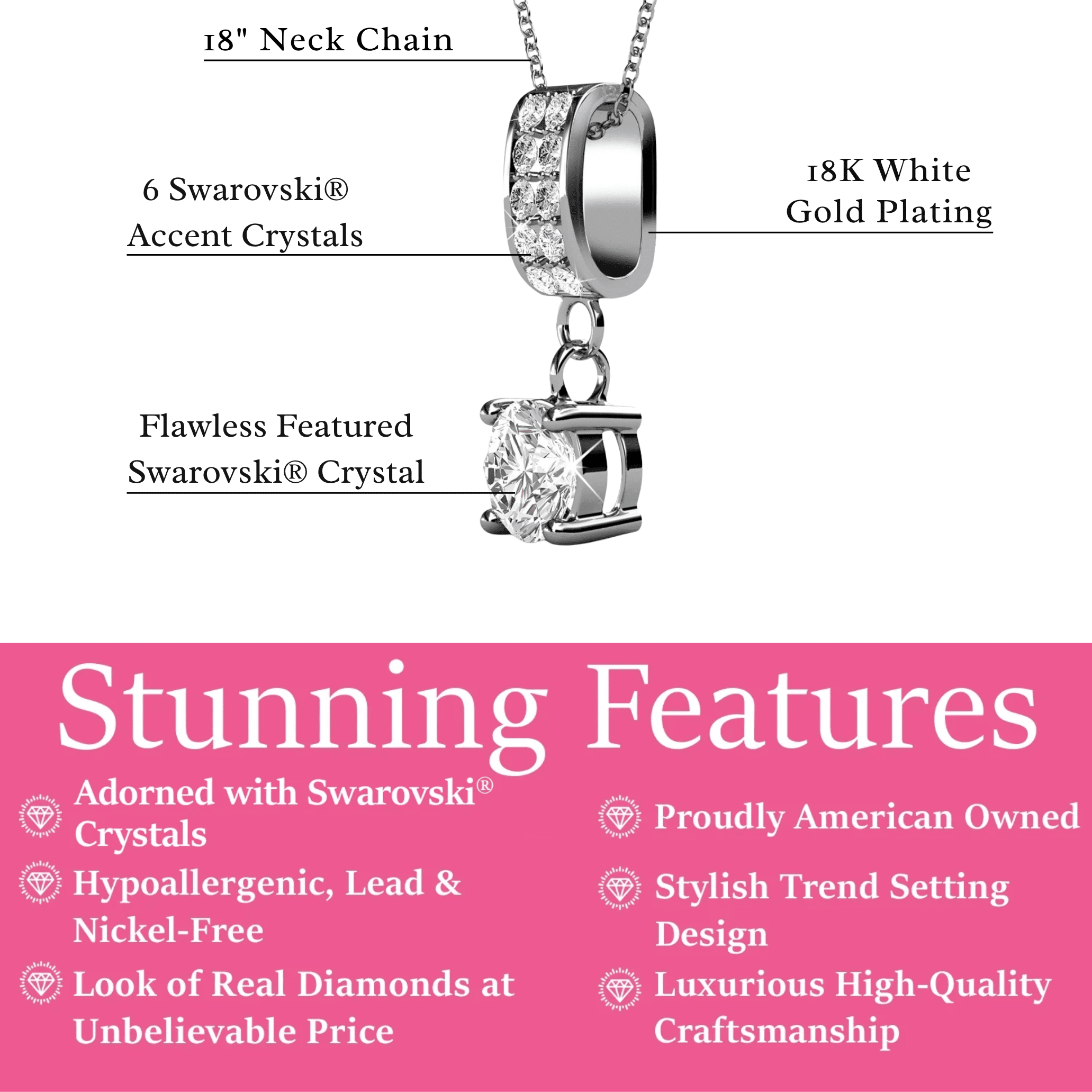 Cate & Chloe Monroe 18k White Gold Plated Pendant Necklace with Swarovski Crystal Gift for Women - Image 5