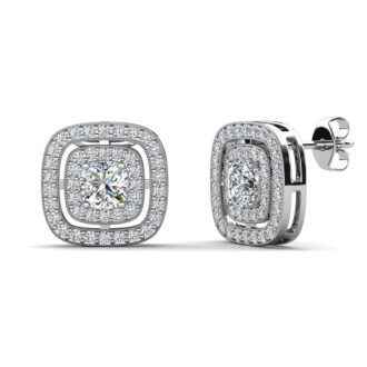 Cate & Chloe Noelle 18k White Gold Plated Halo Stud Earrings with simulated diamonds Gift for Women