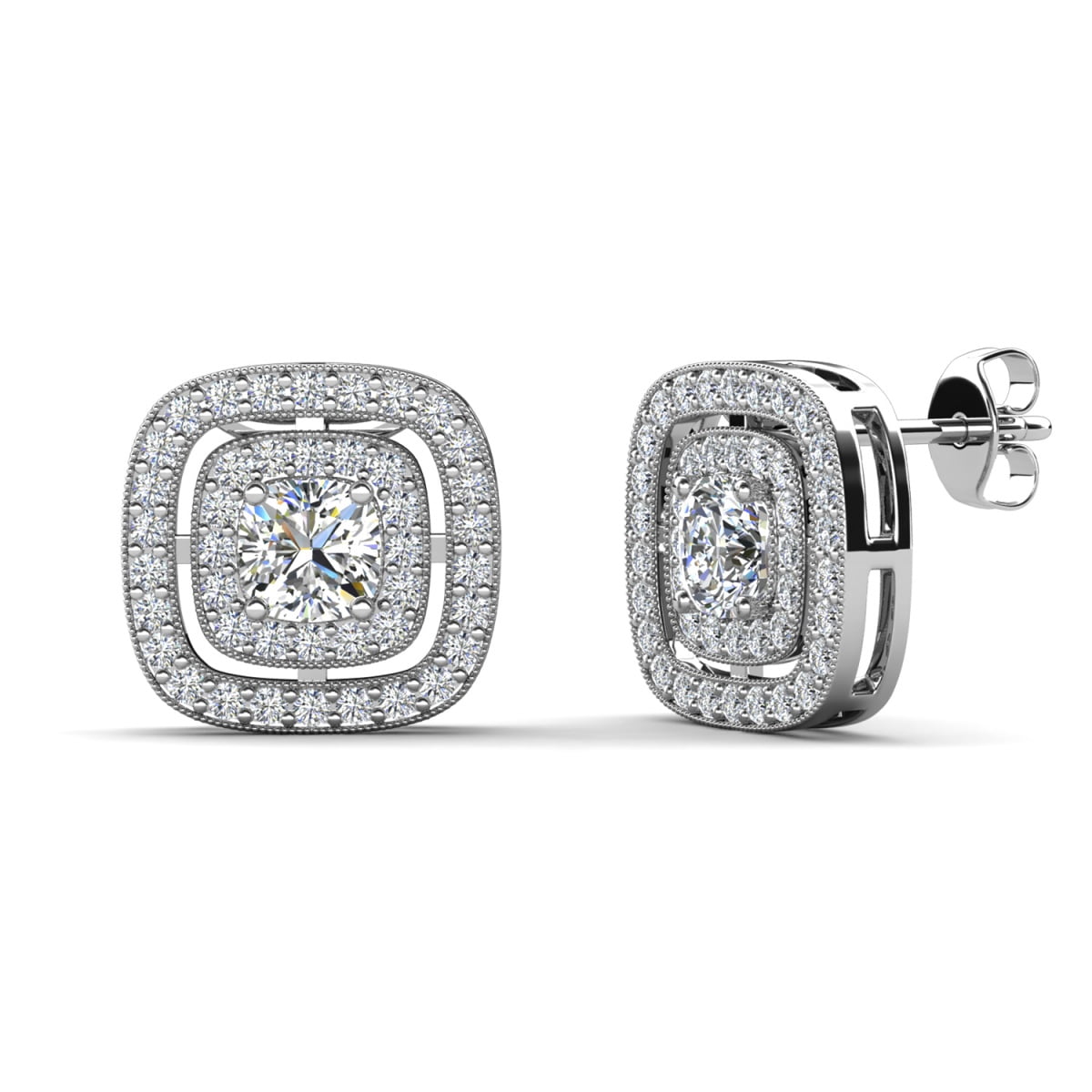 Cate & Chloe Noelle 18k White Gold Plated Halo Stud Earrings with simulated diamonds Gift for Women