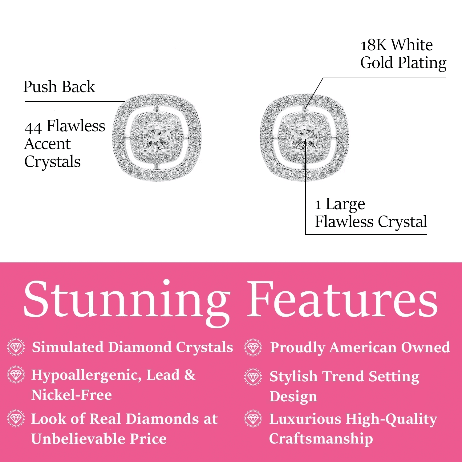 Cate & Chloe Noelle 18k White Gold Plated Halo Stud Earrings with simulated diamonds Gift for Women - Image 4