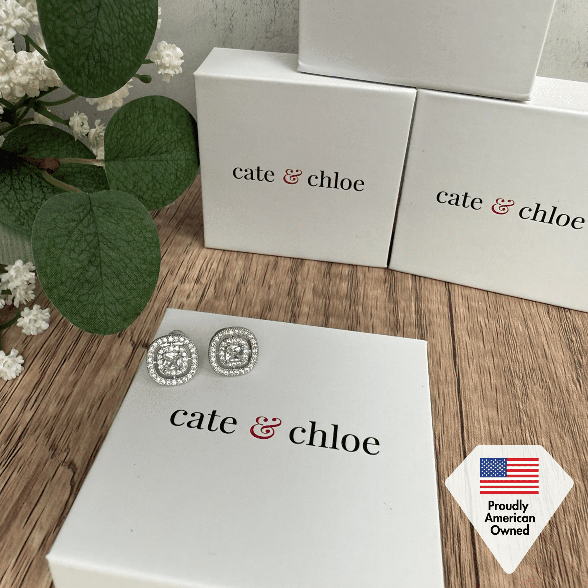 Cate & Chloe Noelle 18k White Gold Plated Halo Stud Earrings with simulated diamonds Gift for Women - Image 5