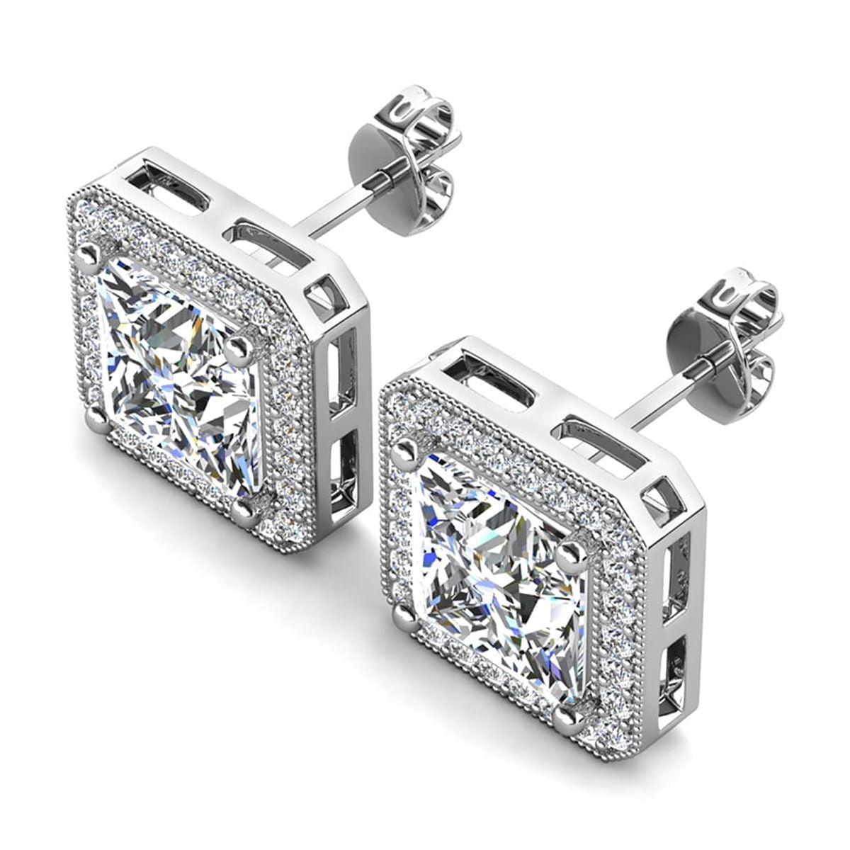 Cate & Chloe Norah 18k White Gold Plated Stud Earrings with Simulated Diamond Crystals for Women - Image 4